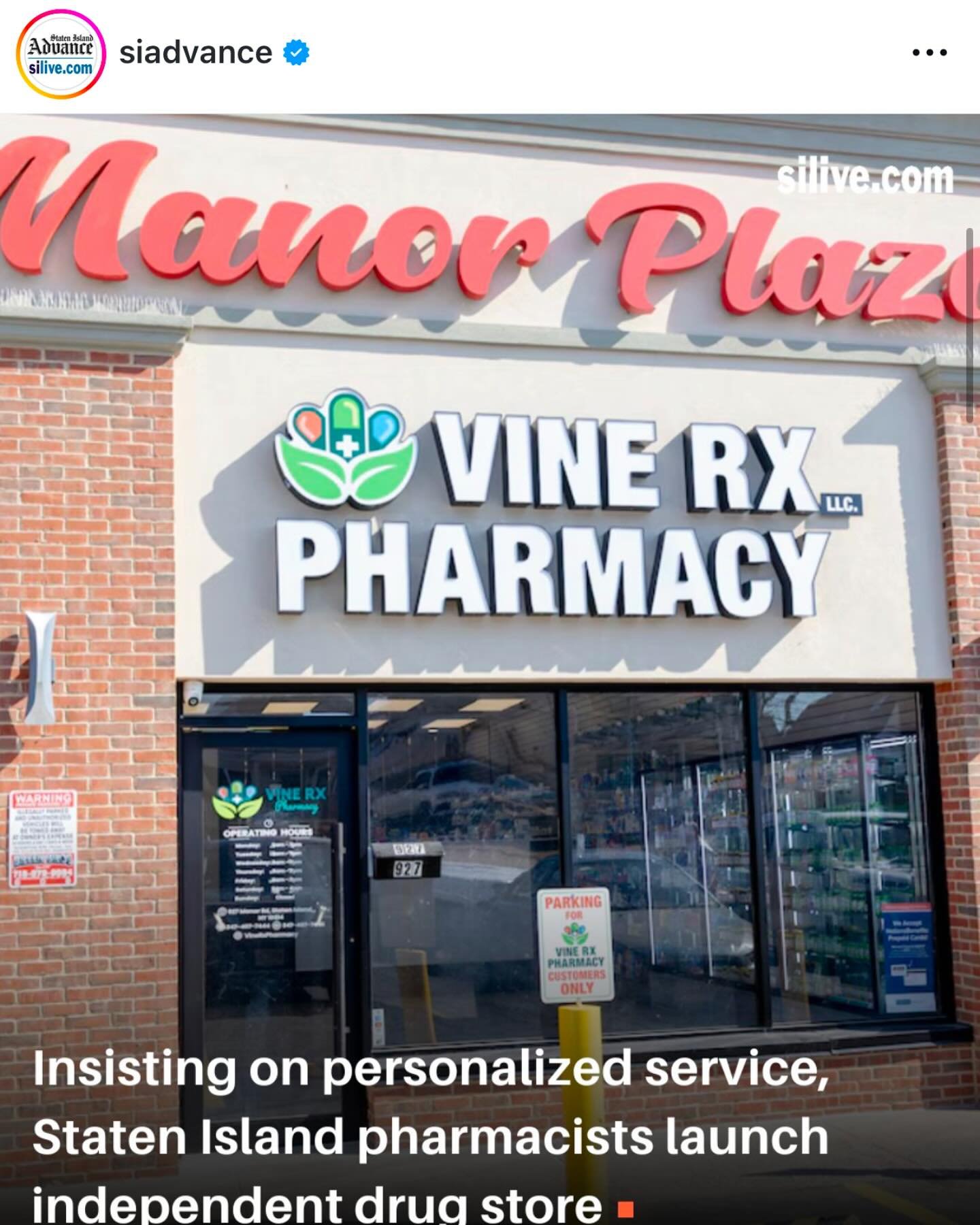 Vine Rx Pharmacy: As Featured on Staten Island Advance. We are HERE &amp; READY for all of your pharmaceutical needs &amp; BEYOND. It&rsquo;s time to make a difference and #UnChainPharmacy. #VineRxPharmacy