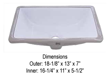 "DART" SPACE SAVER RECTANGLE BOWL BY CONTINENTAL CERAMIC SINKS