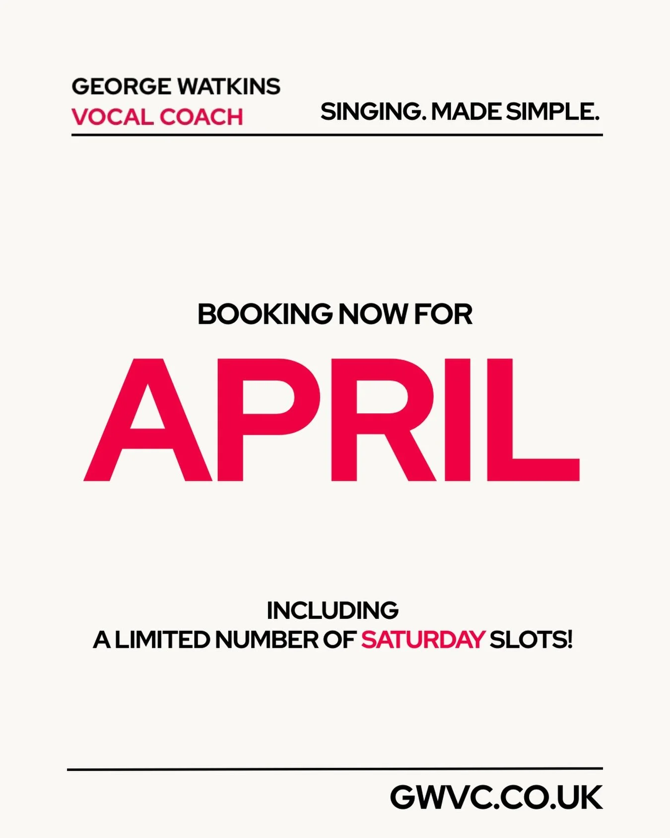 🚨 April lessons now available to book 🚨

Including, for the first time in a long time, a limited number of Saturday lessons! 

Book now at gwvc.co.uk 🖖🏻