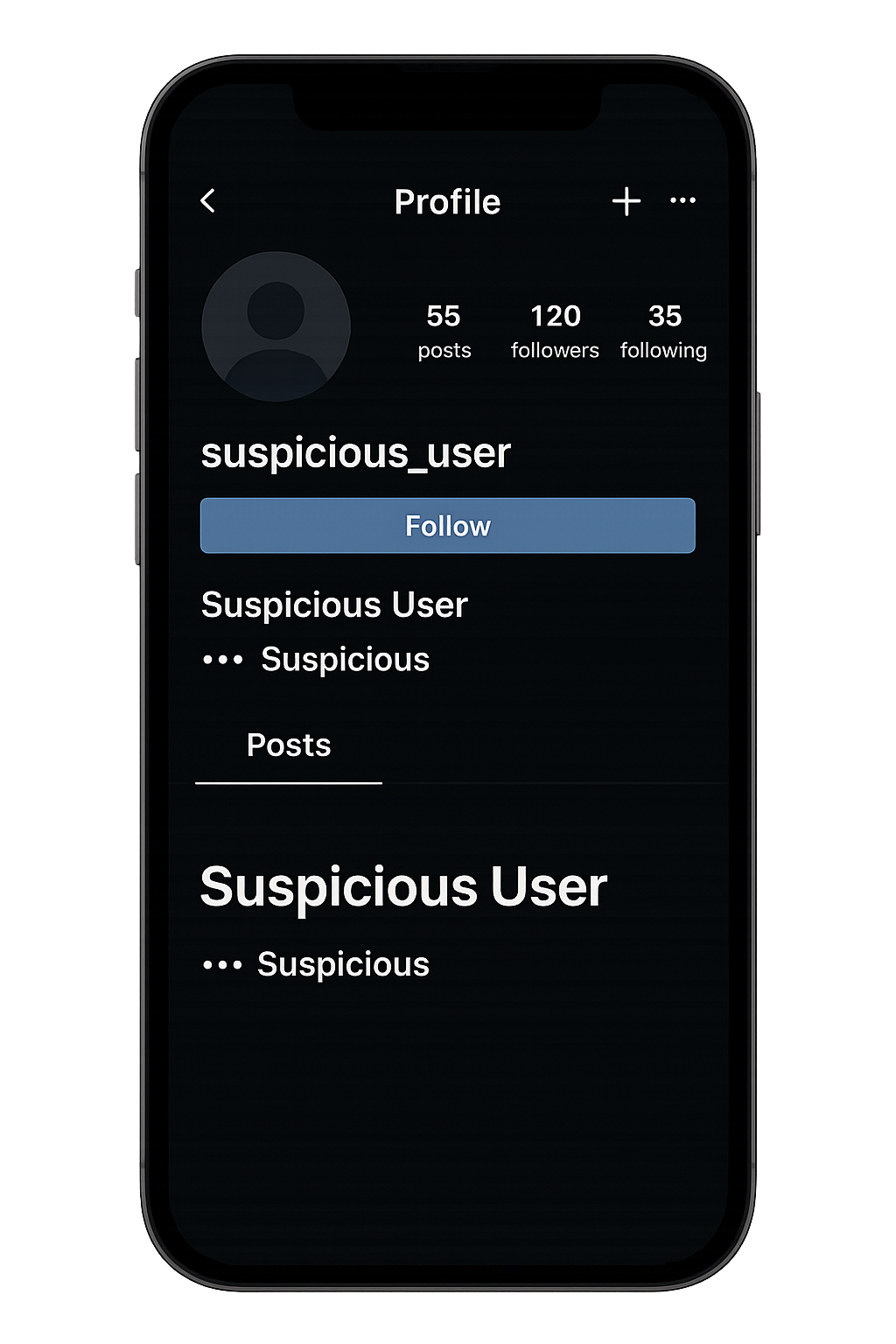 Smartphone screen showing suspicious social media profile — OSINT background investigation