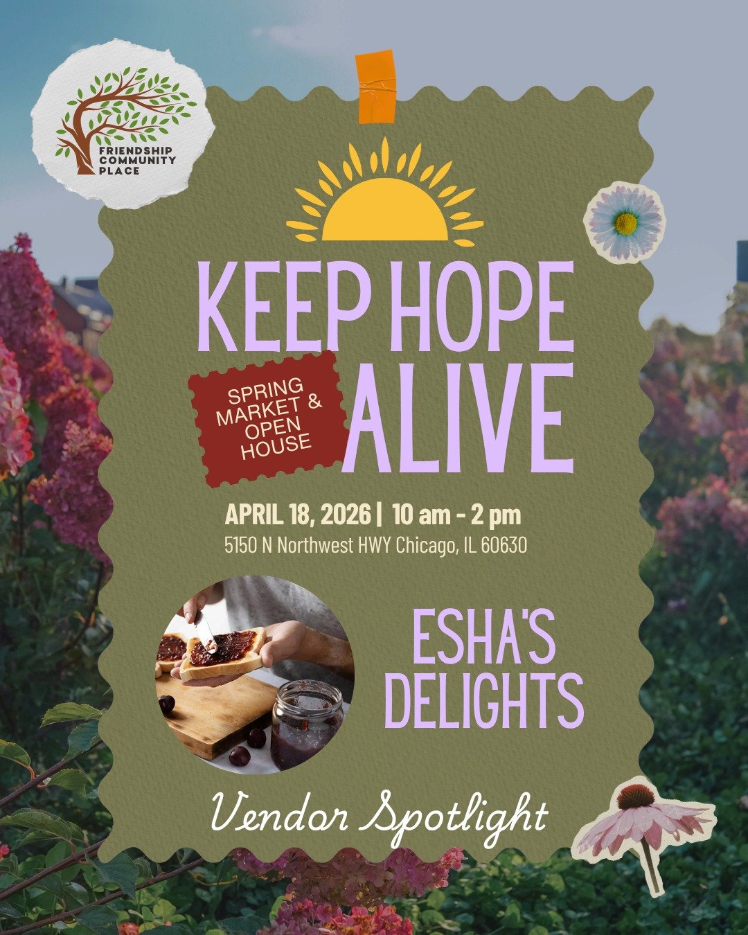 The next vendor we're spotlighting for our Spring Market + Open House is Esha's Delights! Esha's Delights makes a wide range of delicious jams for all your spreading needs.

Don't forget that we'll also have lots of activities and games for all ages!