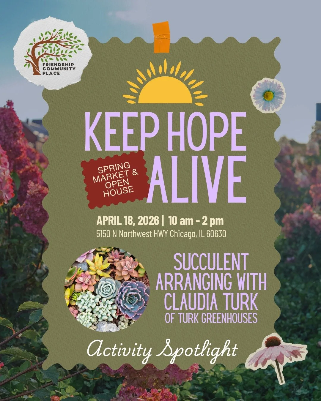 We wanted to highlight one of the activities that we're offering this weekend! We've leveled up the flower arranging station to a succulent arranging station thanks to Claudia Turk of Turk Greenhouses in Grayslake! You will be able to make a small ar