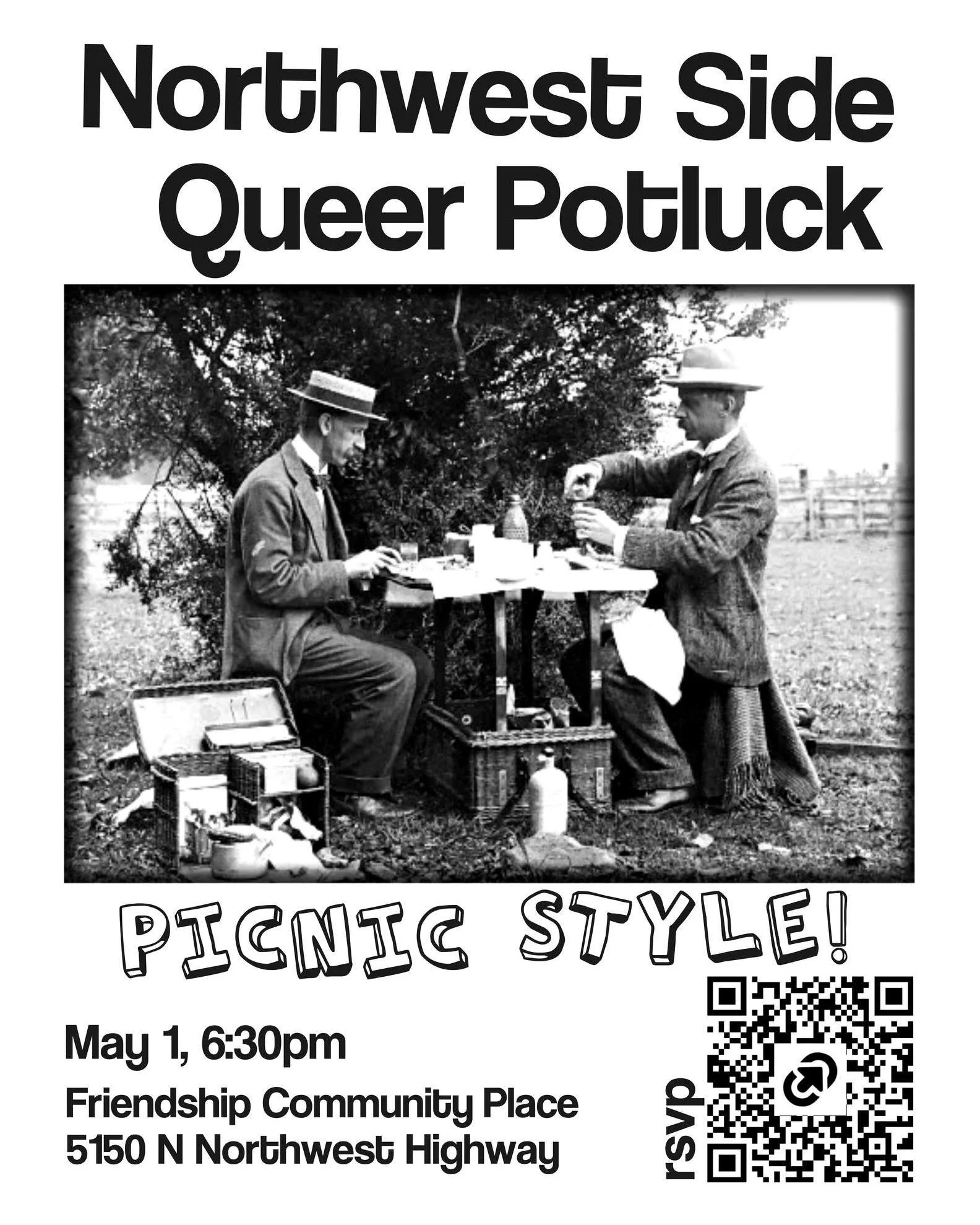 We're back with another Queer Potluck for the northwest side! The theme for May is Spring Picnic, so bring your favorite picnic treat to share. RSVP here: https://tinyurl.com/queer-potluck-may2026