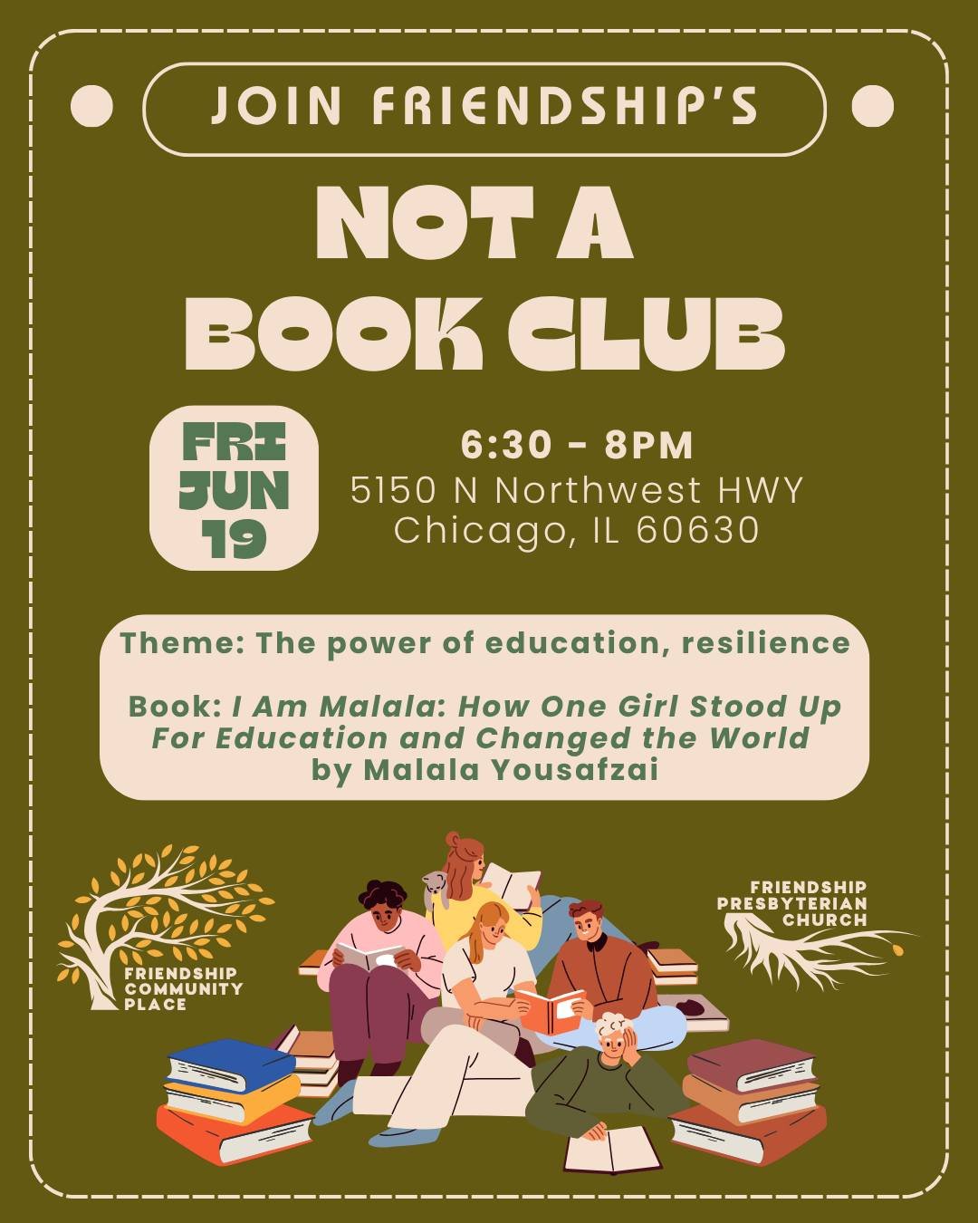 Thanks to our friends who made it out to Not a Book Club last week! We'll be back in June to discuss the power of education and resilience, utilizing "I Am Malala: How One Girl Stood Up for Education and Changed the World" by Malala Yousafz