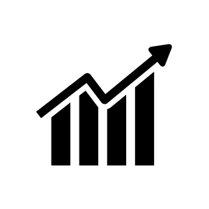 Black upward trending bar chart with an arrow indicating growth.