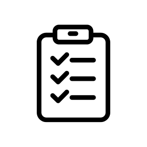 Icon of a clipboard with a checklist containing four checkmarks.