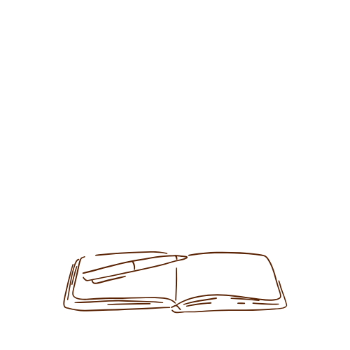 A black and white line drawing of an open book with a pair of reading glasses resting on top.