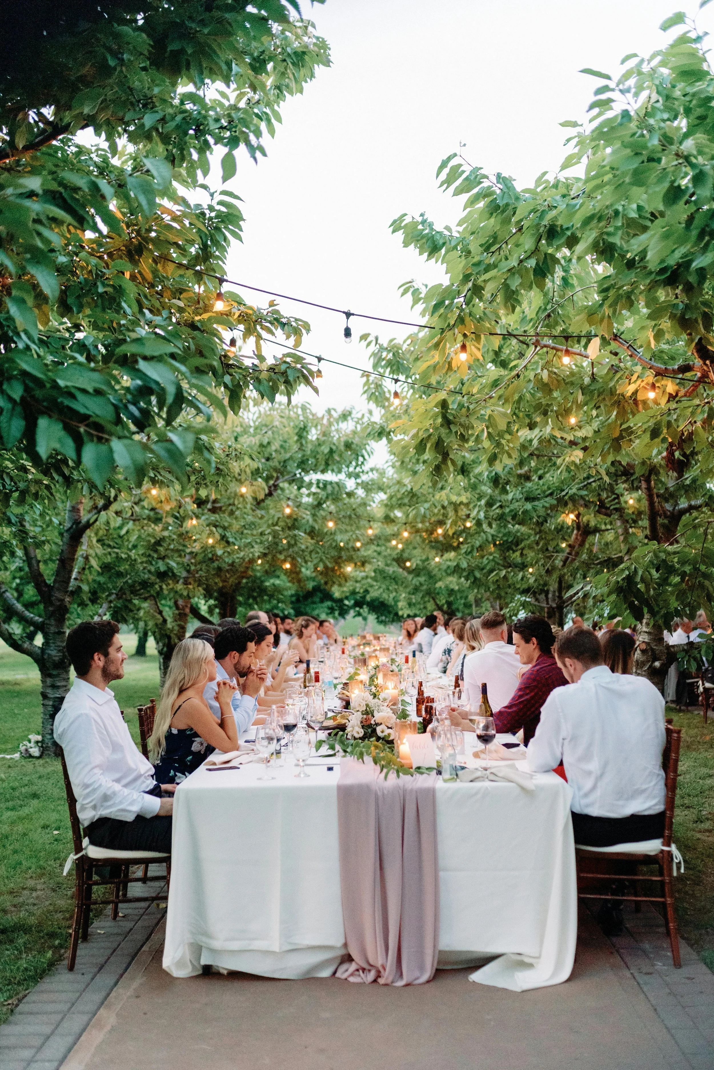 Guests dining together outdoors at a relaxed catered event