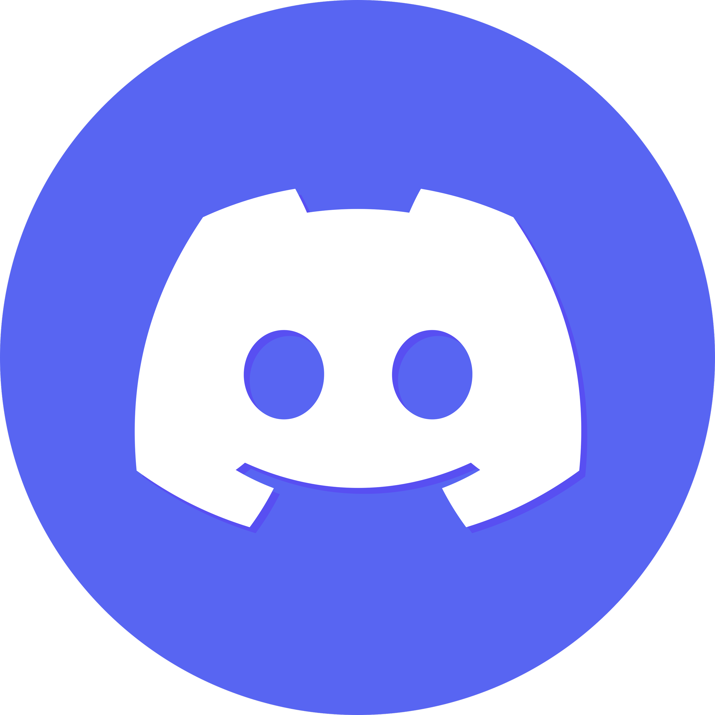 Blue circle with a white Discord logo of a smiling game controller face with two eyes and a curved mouth.