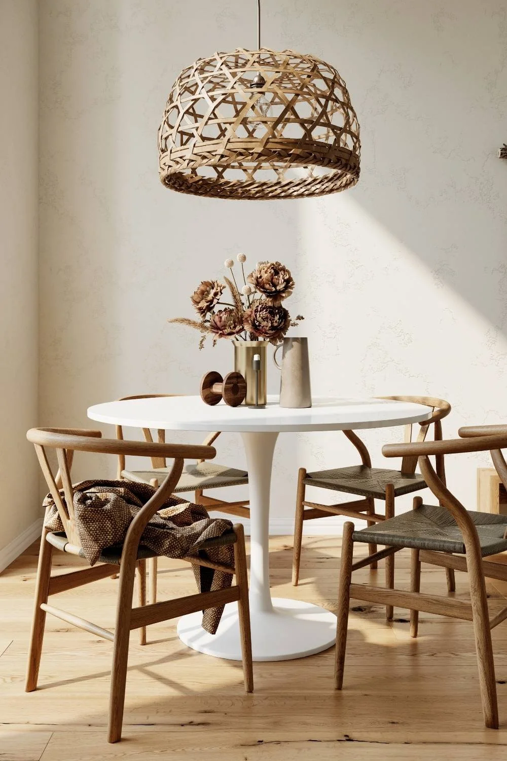 Family breakfast table with a fresh boho style