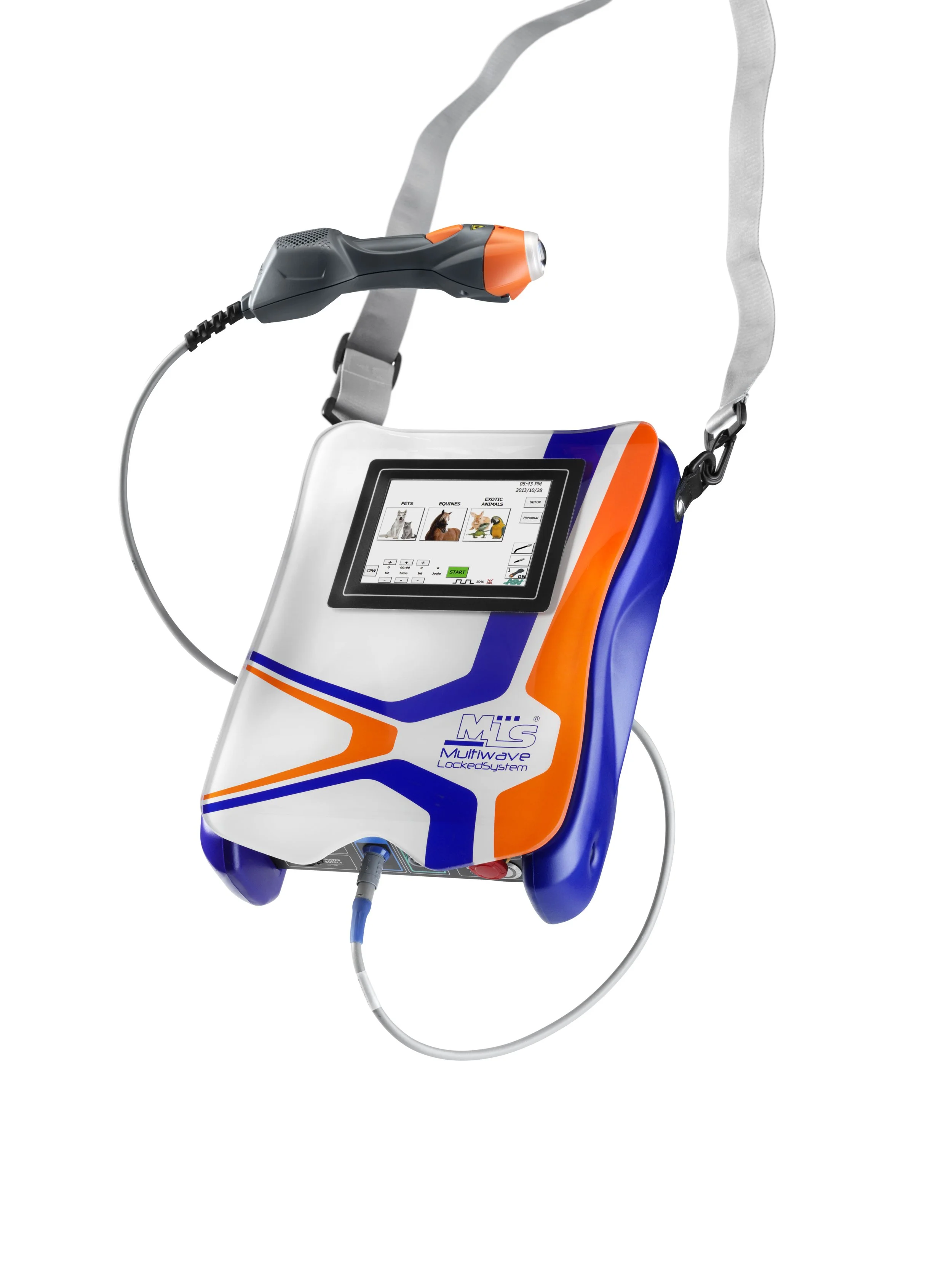 ASA Laser medicinsk laserudstyr Mphi VET Orange Equine, håndholdte laser med rem på hvid baggrund