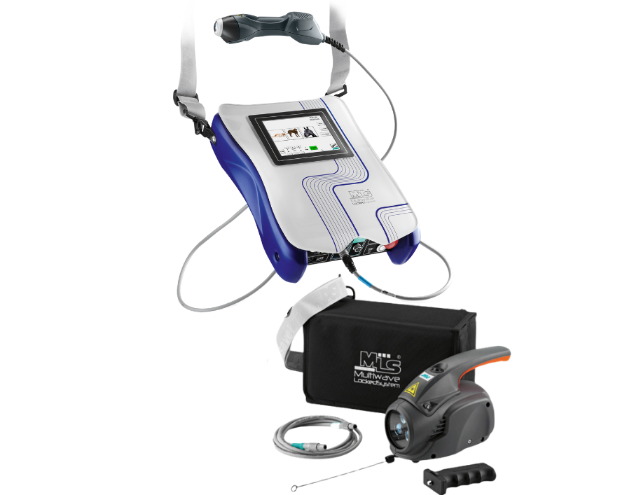 ASA Mphi Vet Blue Equine MLS laserpakke med håndholdt laser og Charlie multilaser til veterinær laserterapi af dyr.