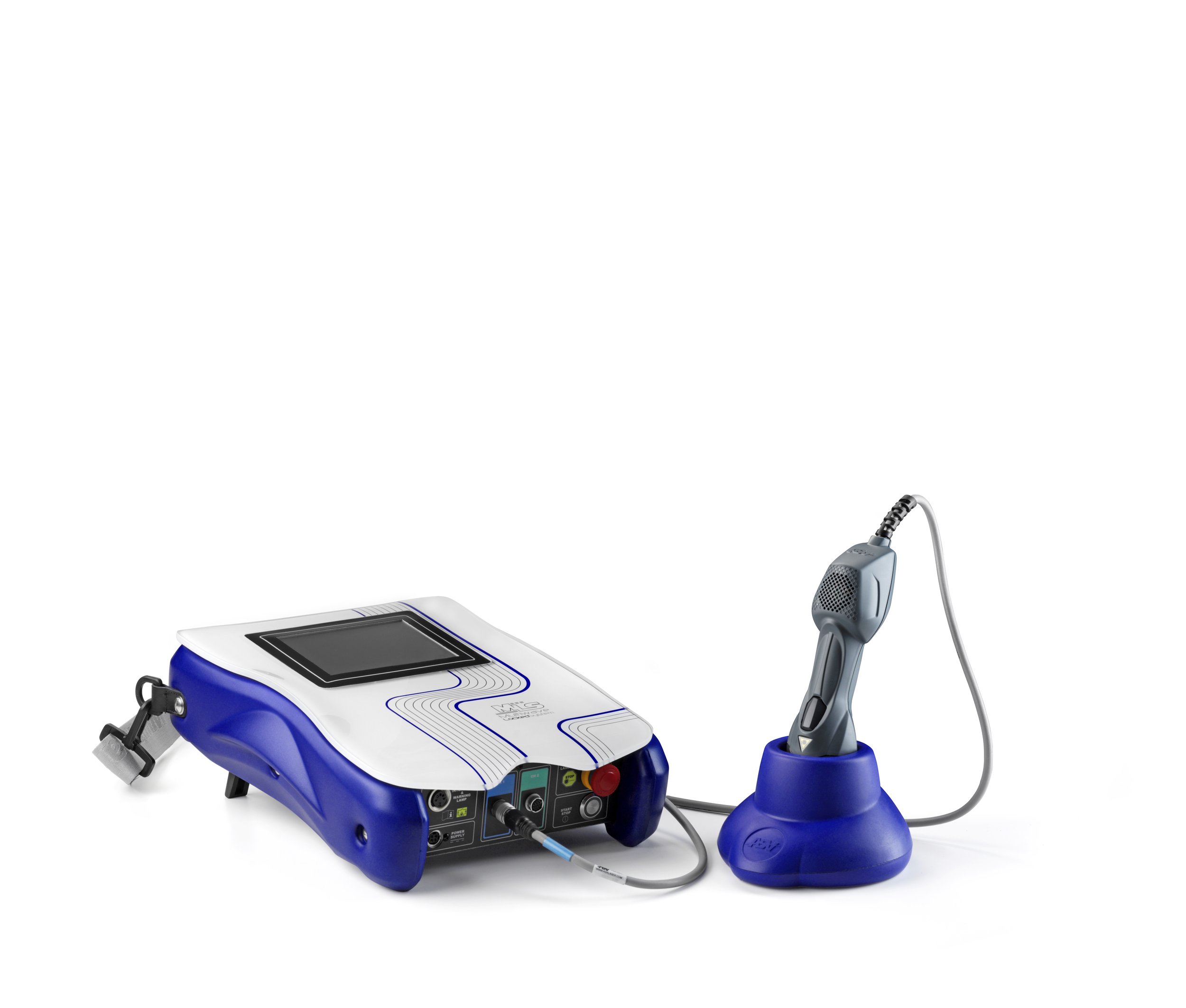 ASA Mphi Blue Vet MLS® fra ASAlaser. Transportabel håndholdt klasse 4 laser til mobil veterinær laserterapi og behandling af dyr.