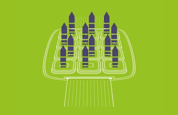 En grøn Illustration af Flexa Vet-applikator med elektromagnetiske felter fra ASA Easy Qs VET magnetoterapi. Viser pulserende behandling til støtte af heling og restitution hos dyr.