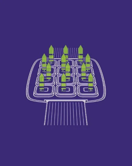 En blå illustration af Flexa Vet-applikator med elektromagnetiske felter fra ASA Easy Qs VET magnetoterapi. Viser pulserende behandling til støtte af heling og restitution hos dyr. 