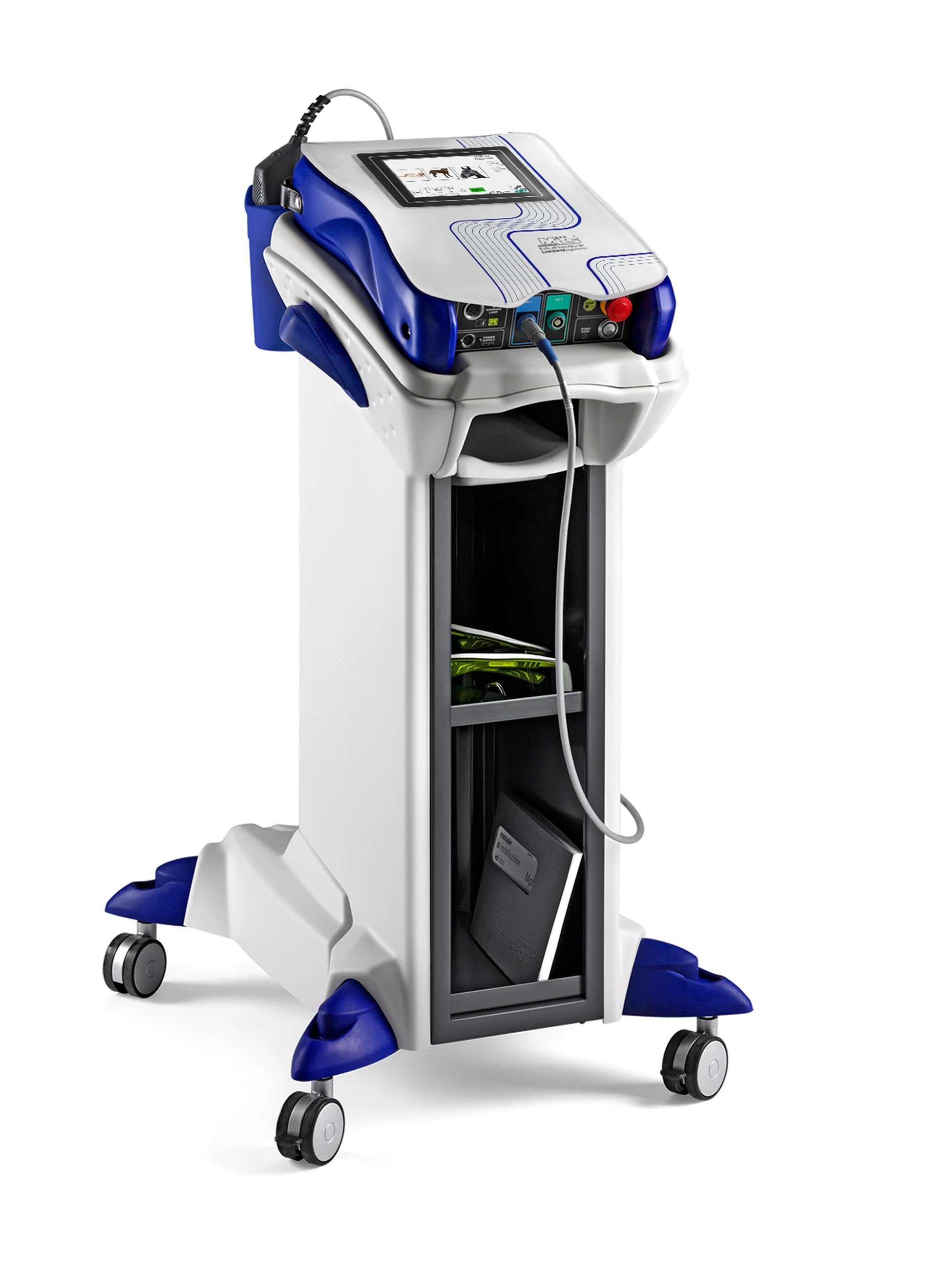 ASA Mphi Blue Vet MLS laser på trolley til mobil veterinær laserterapi af dyr fra ASAlaser