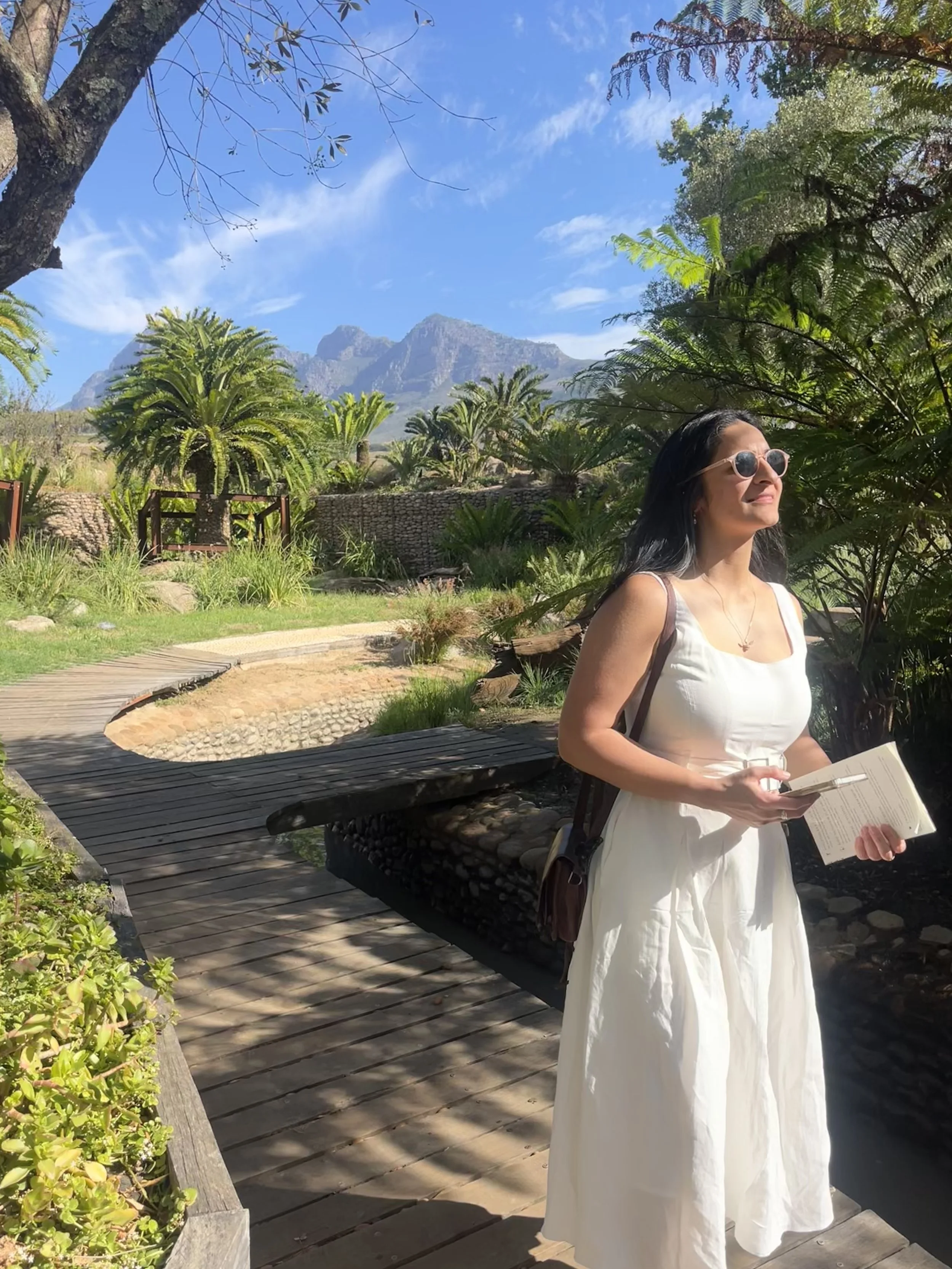 Nyla in South Africa with a view of the mountains