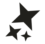 Three black stars of varying sizes.