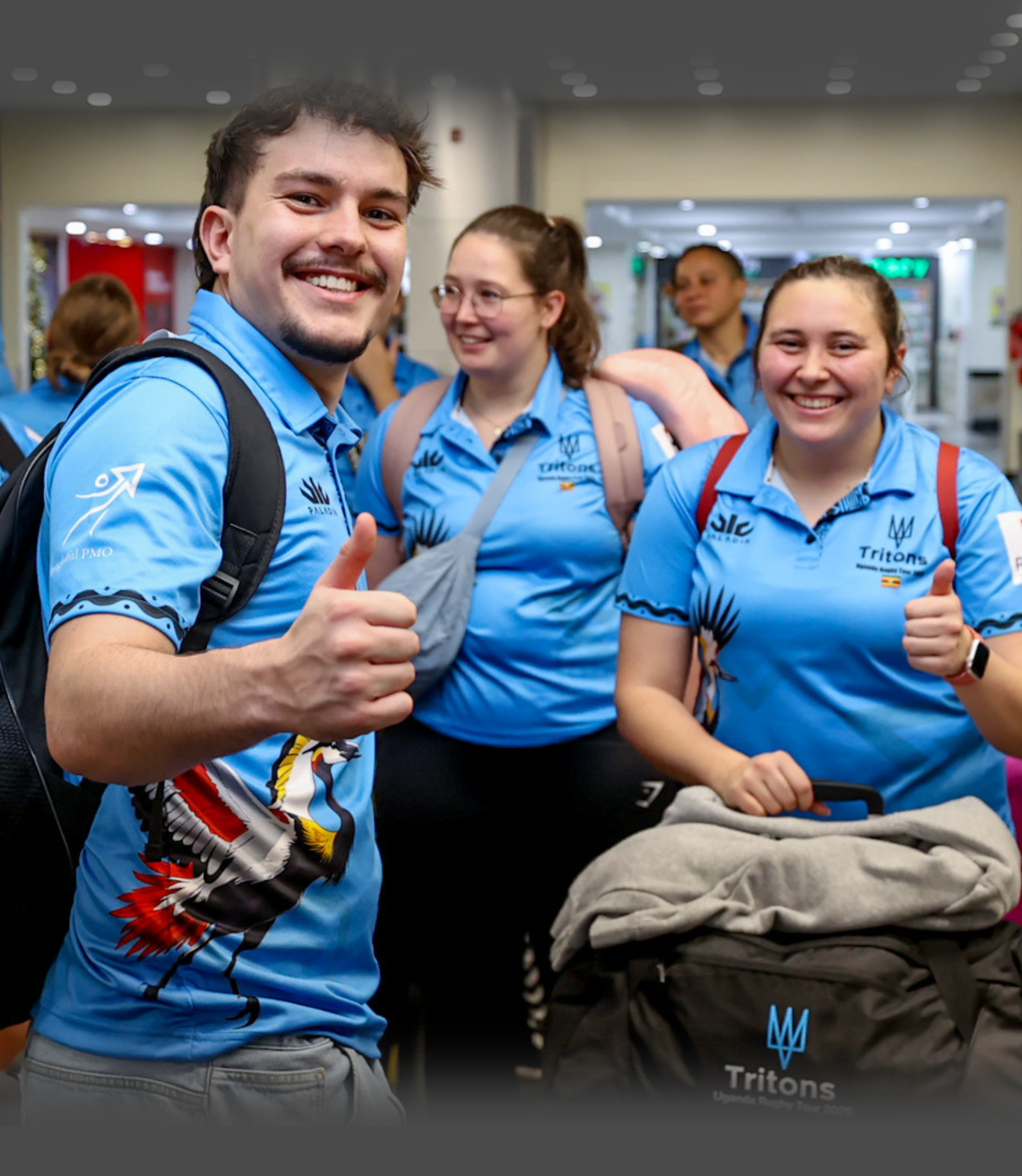 Tritons rugby players and supporters travelling together on international rugby tour