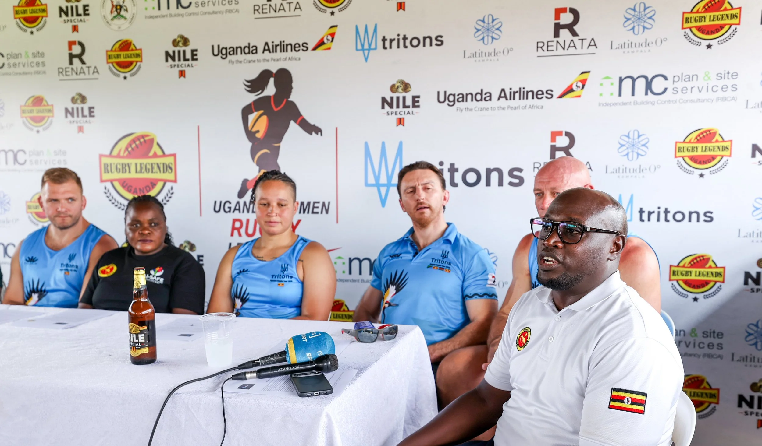 Tritons rugby tour press event with Uganda women's rugby team and partners.