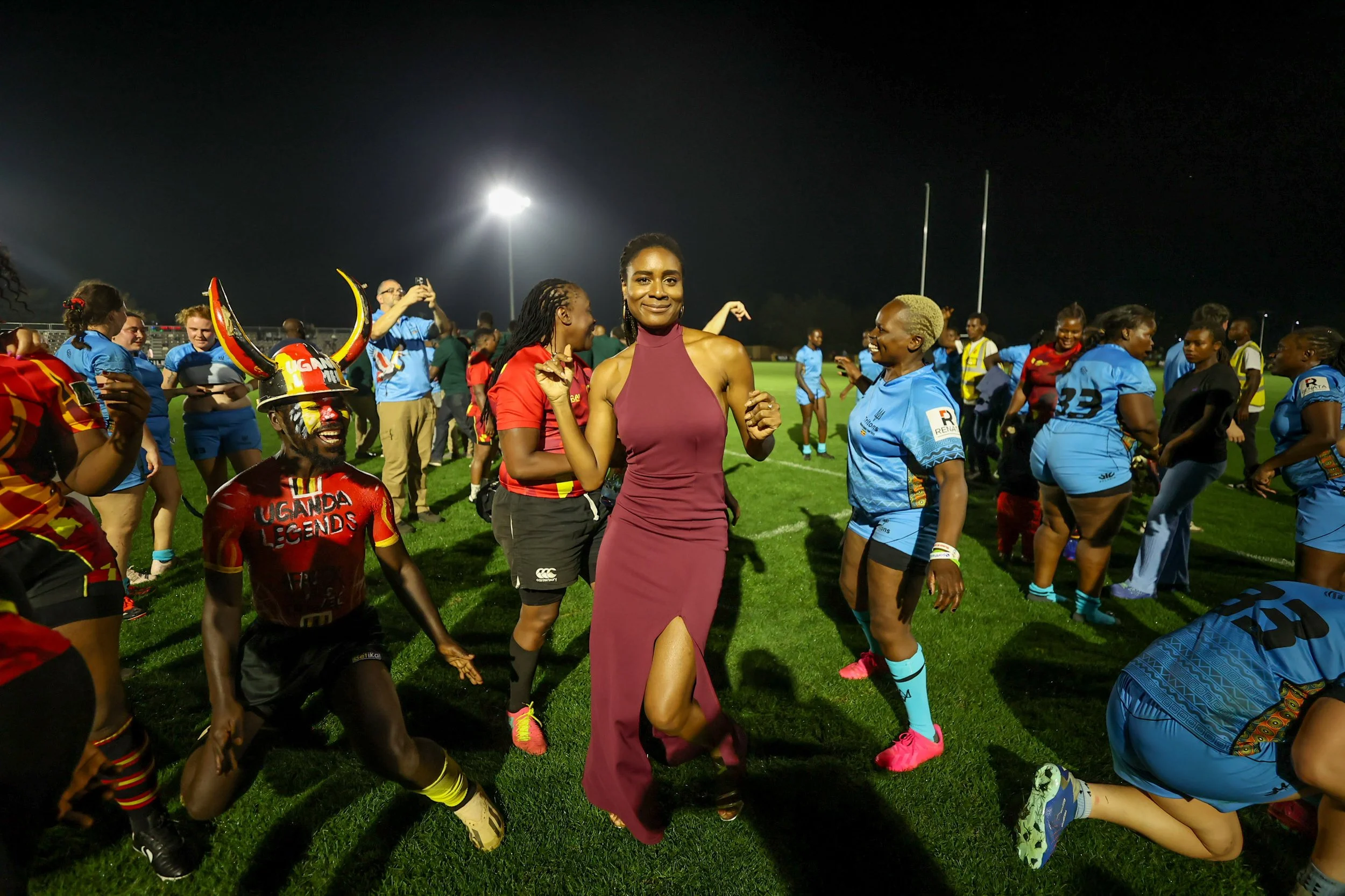 Women's rugby celebration during Tritons international rugby tour event in Uganda