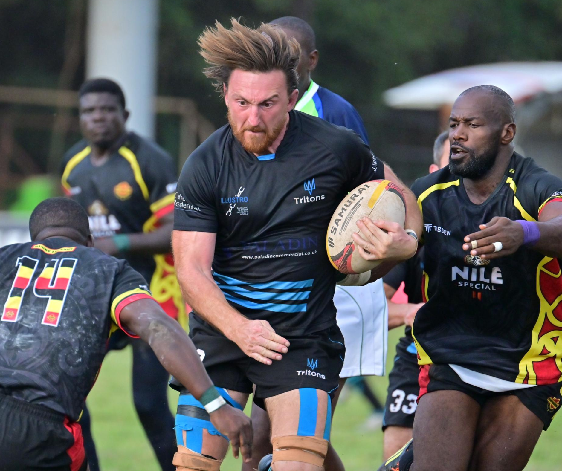 Rugby match action during Tritons men's international rugby tour in East Africa