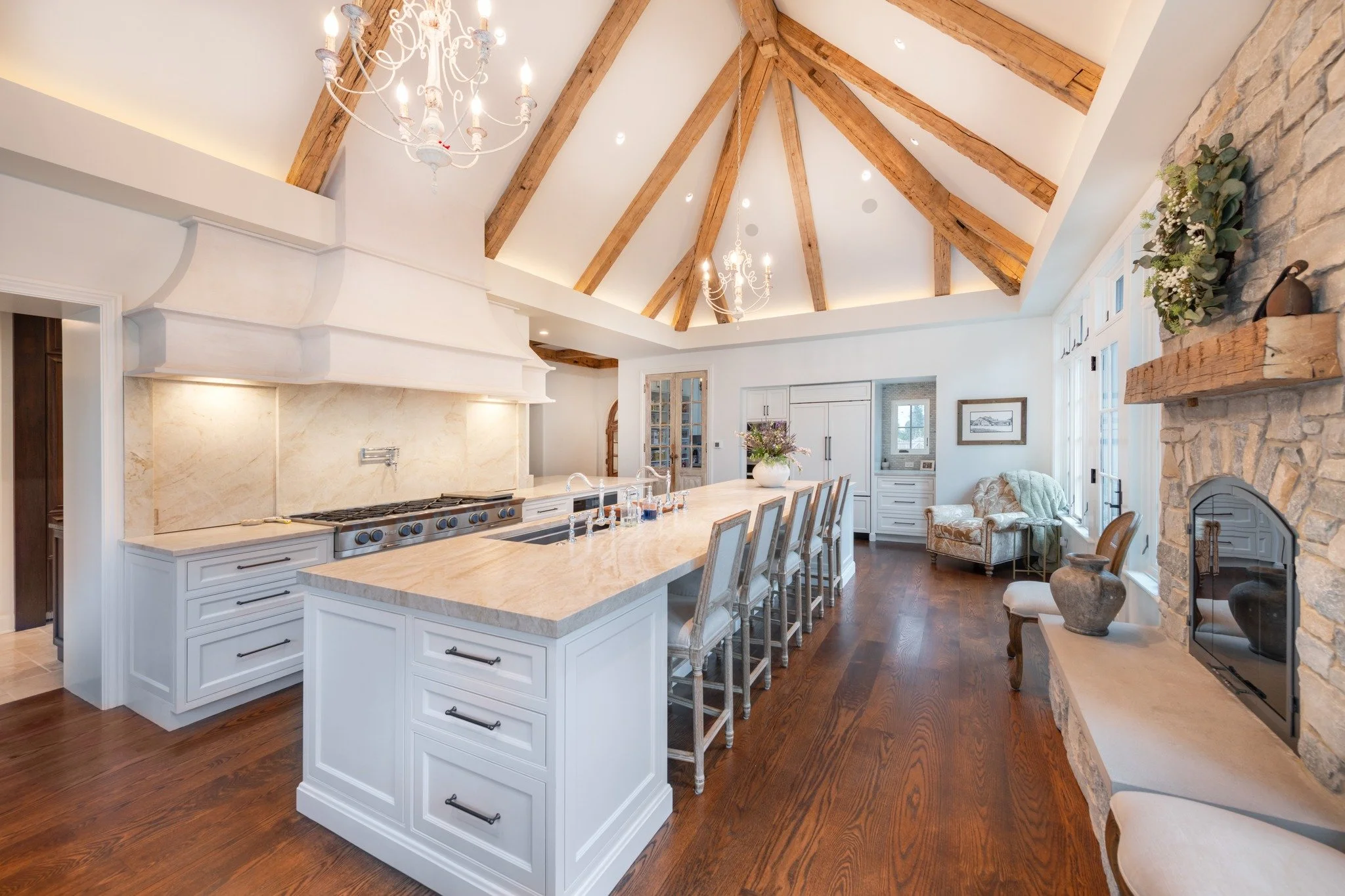 Rebuilding this kitchen in a historic home was a special one for our team.  And in these long Chicago winter months, a fireplace in the kitchen is truly a game changer &mdash; warmth, comfort, and character all in the heart of the home. New kitchen g