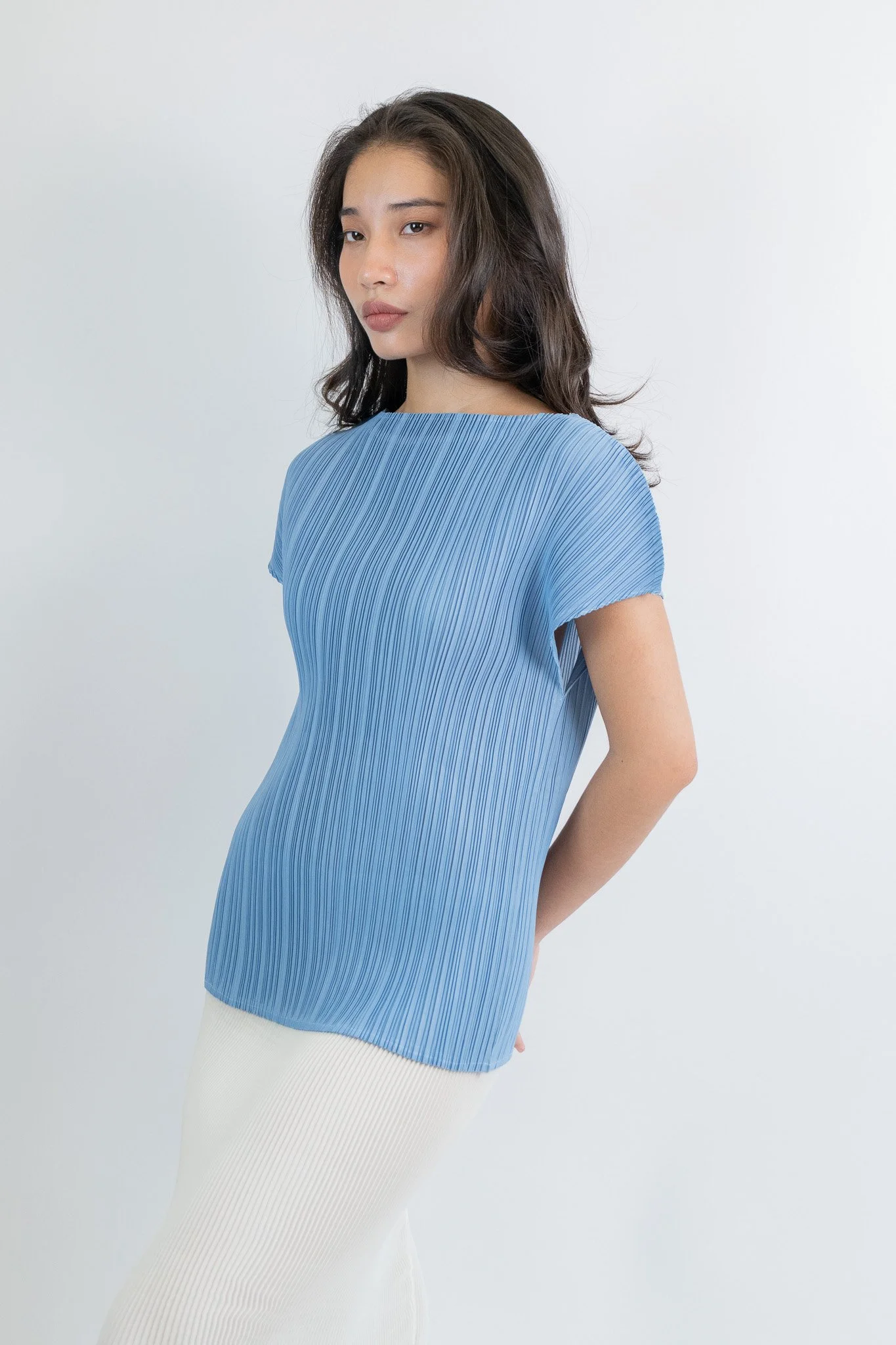 Baby Blue Inverted Sleeve Pleats Top