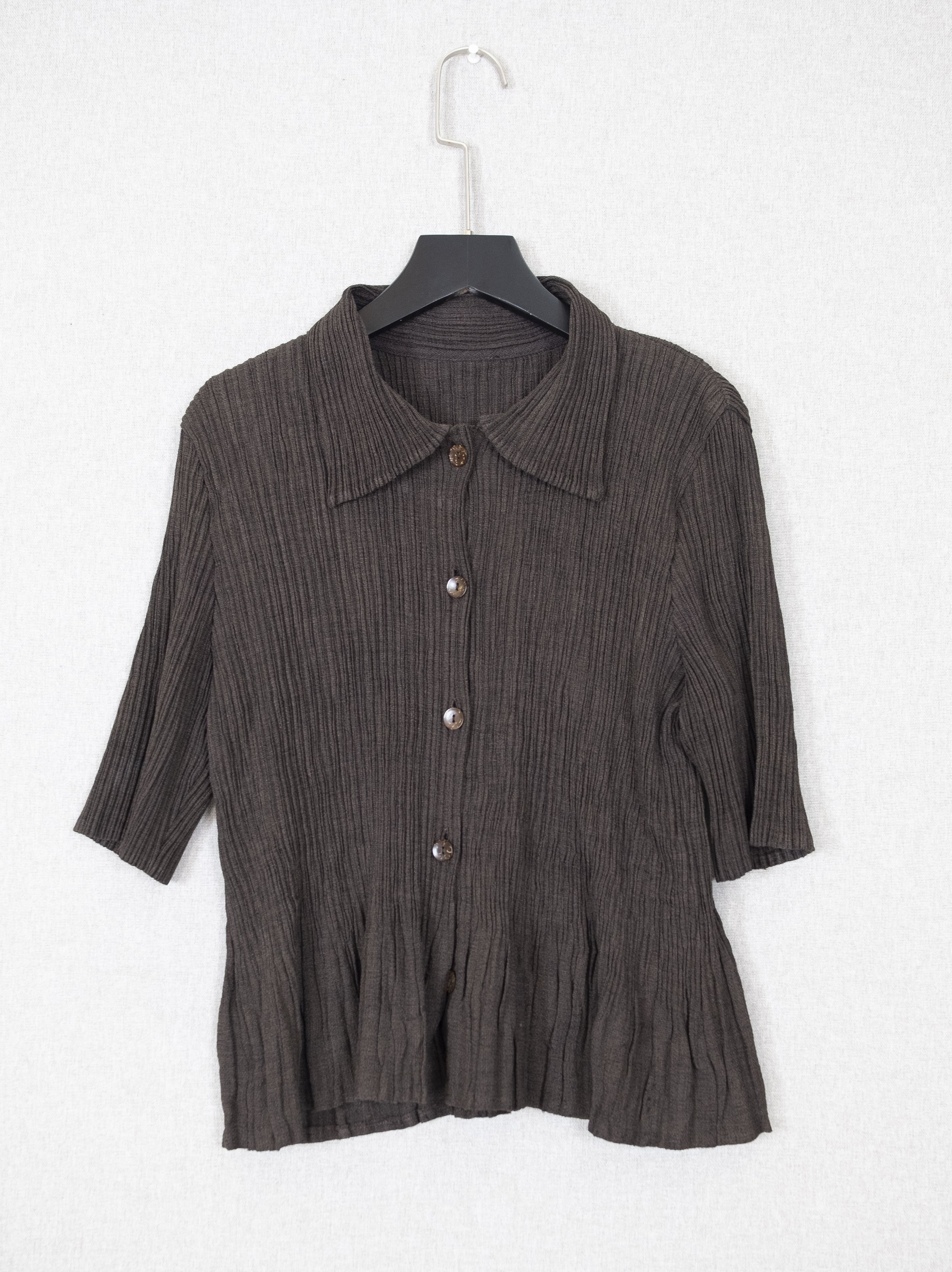 Crinkled Woven Peplum Button Blouse