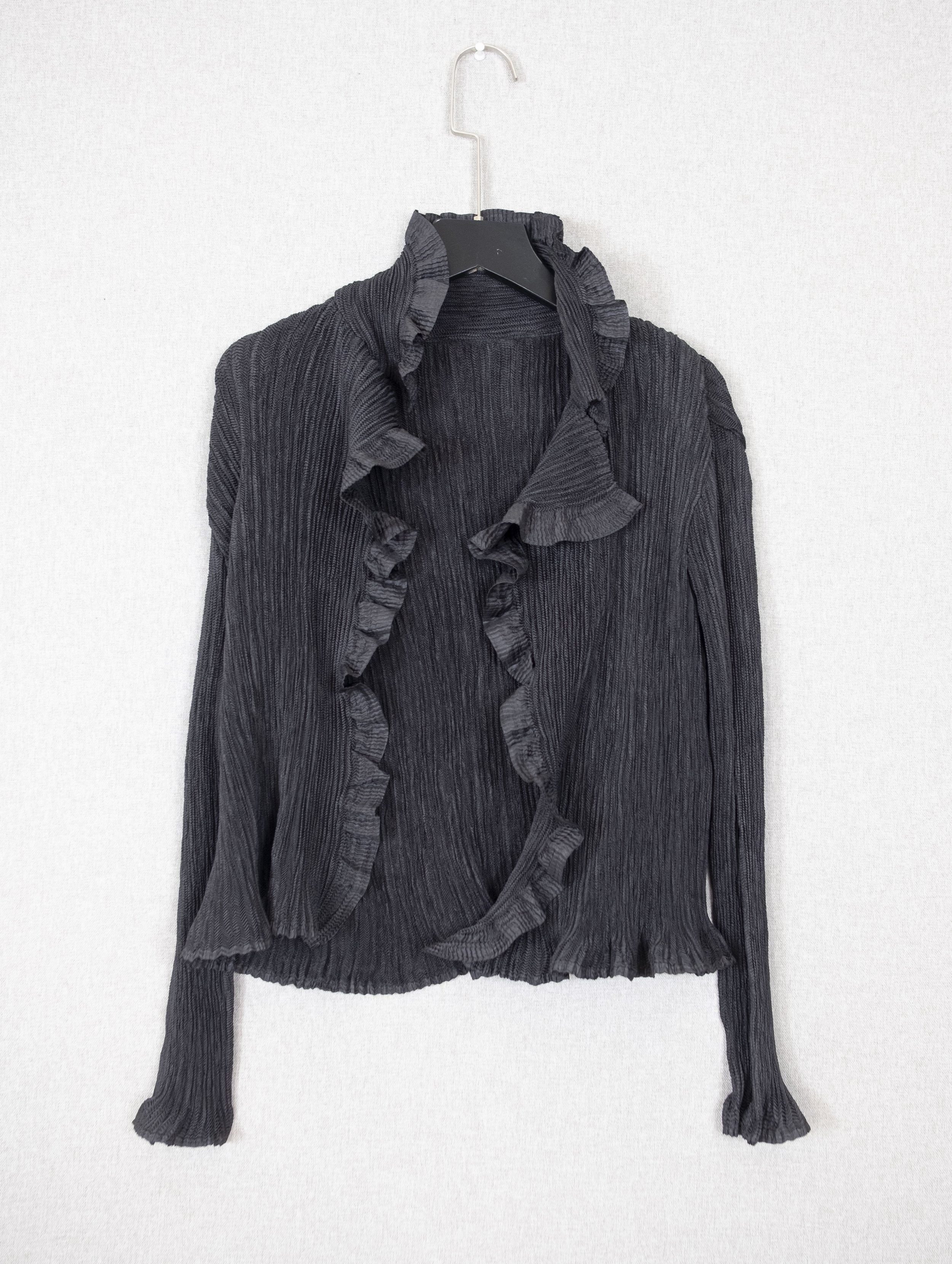 Crinkled Ruffle-Trim Deep V Blouse