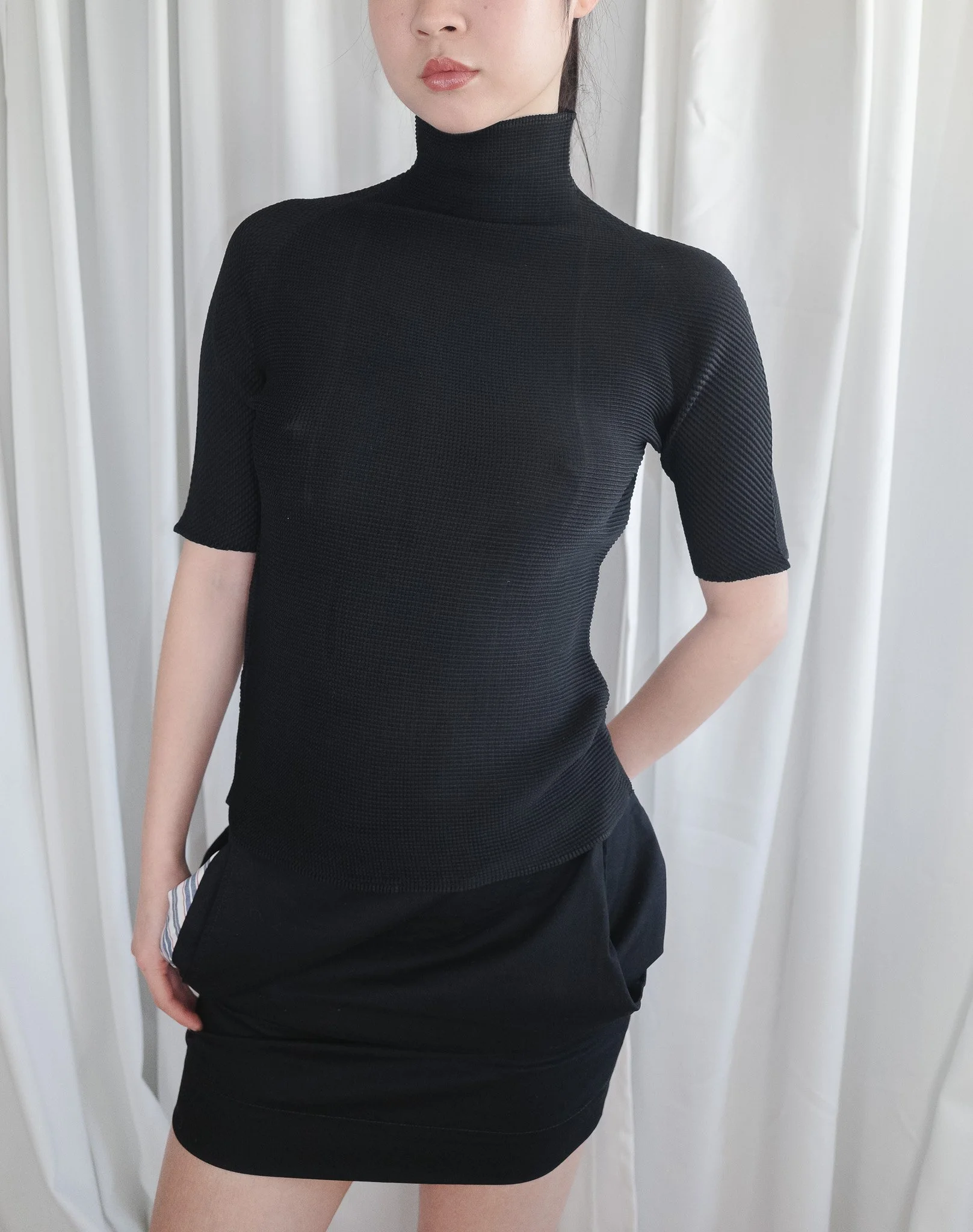 Issey Miyake Pleats T Sheer Chiffon Pleated Top