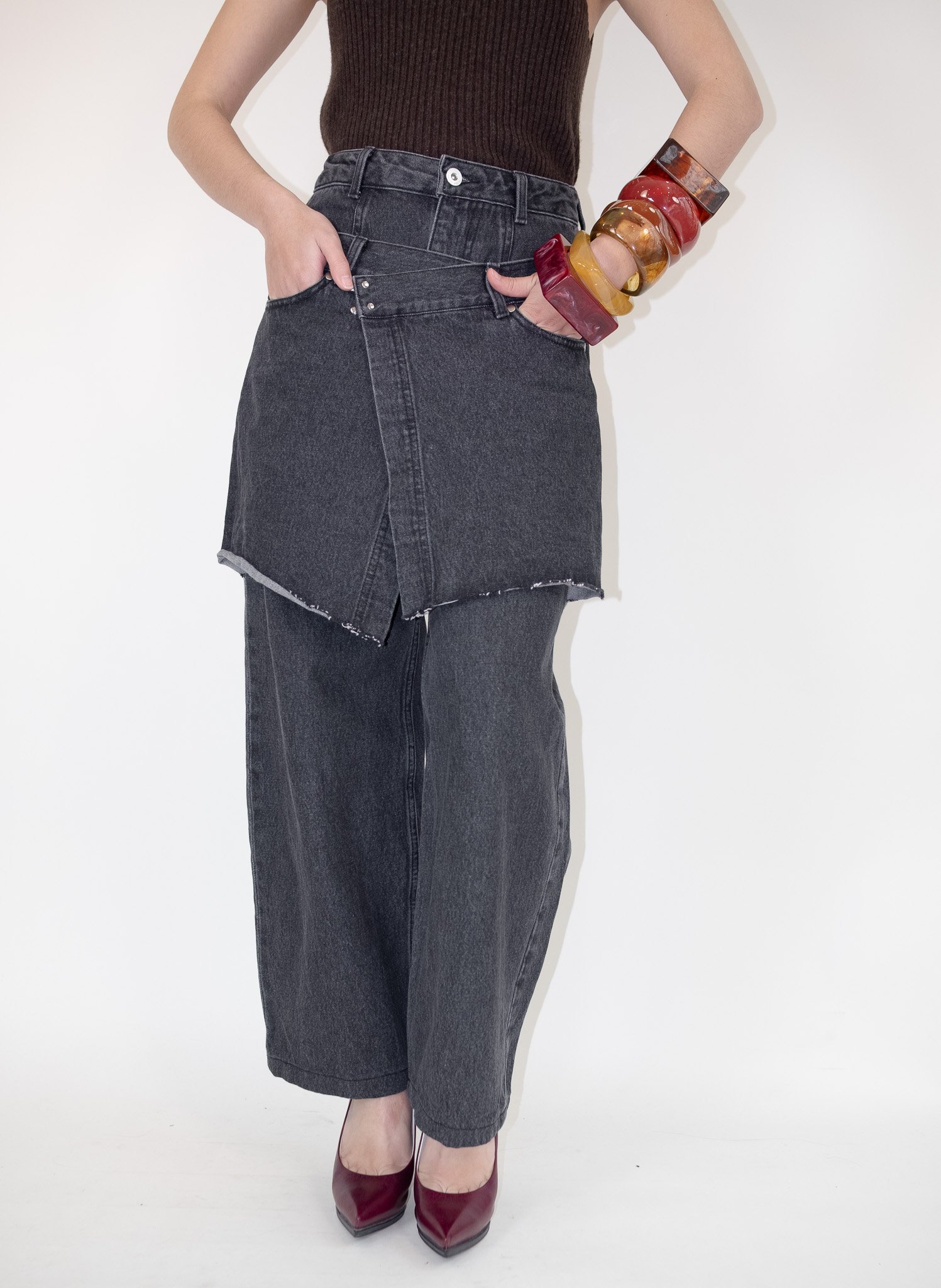 MAISONSPECIAL Asymmetric Layered Denim Skirt-Pants