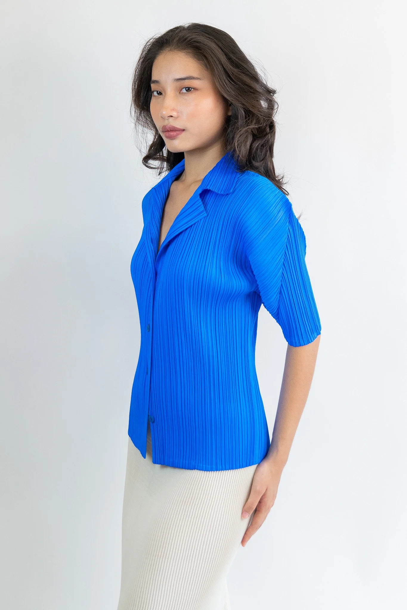 Pleats Please Issey Miyake Classic Pleated Buttons Up