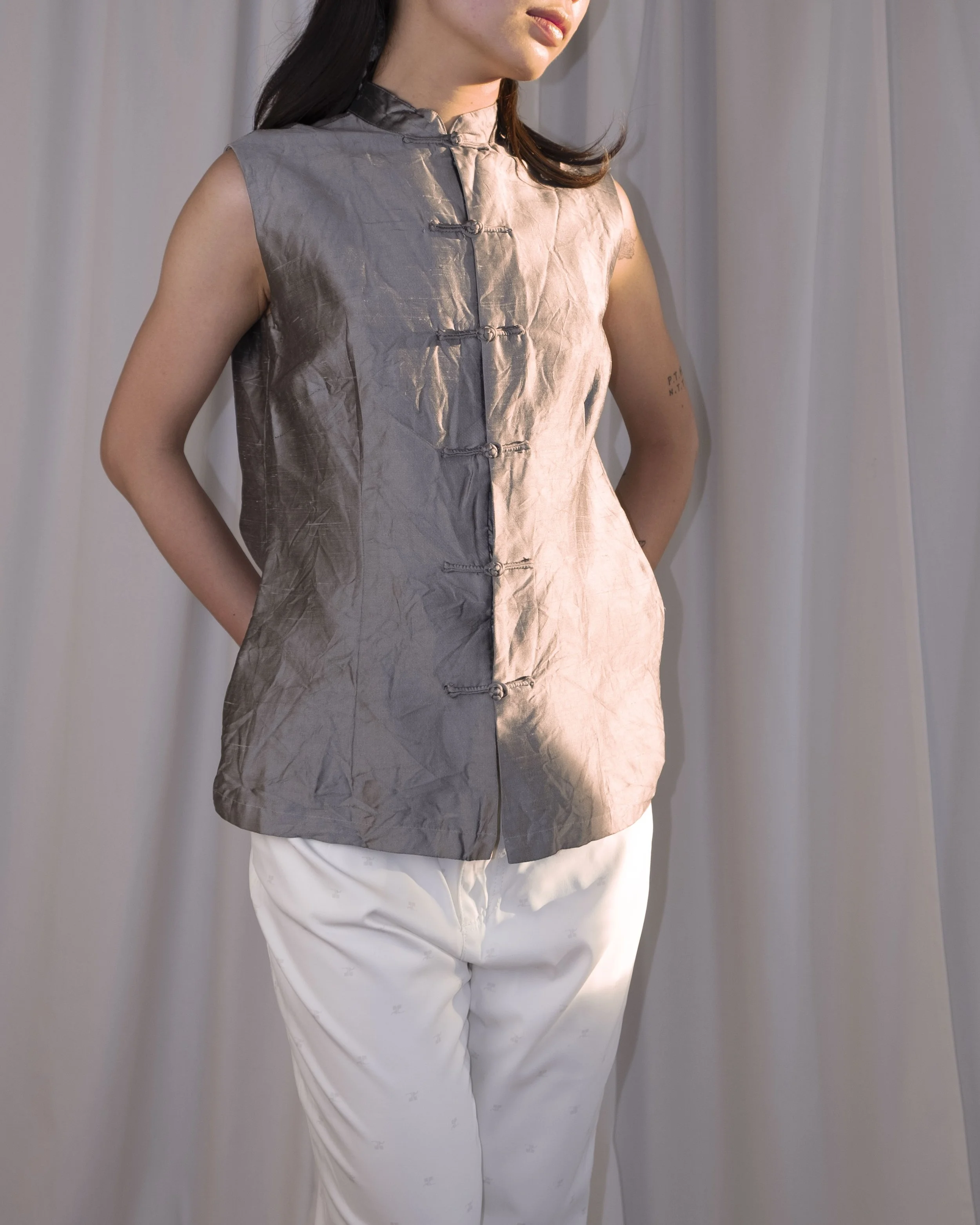 Mandarin Silk Sleeveless Shirt