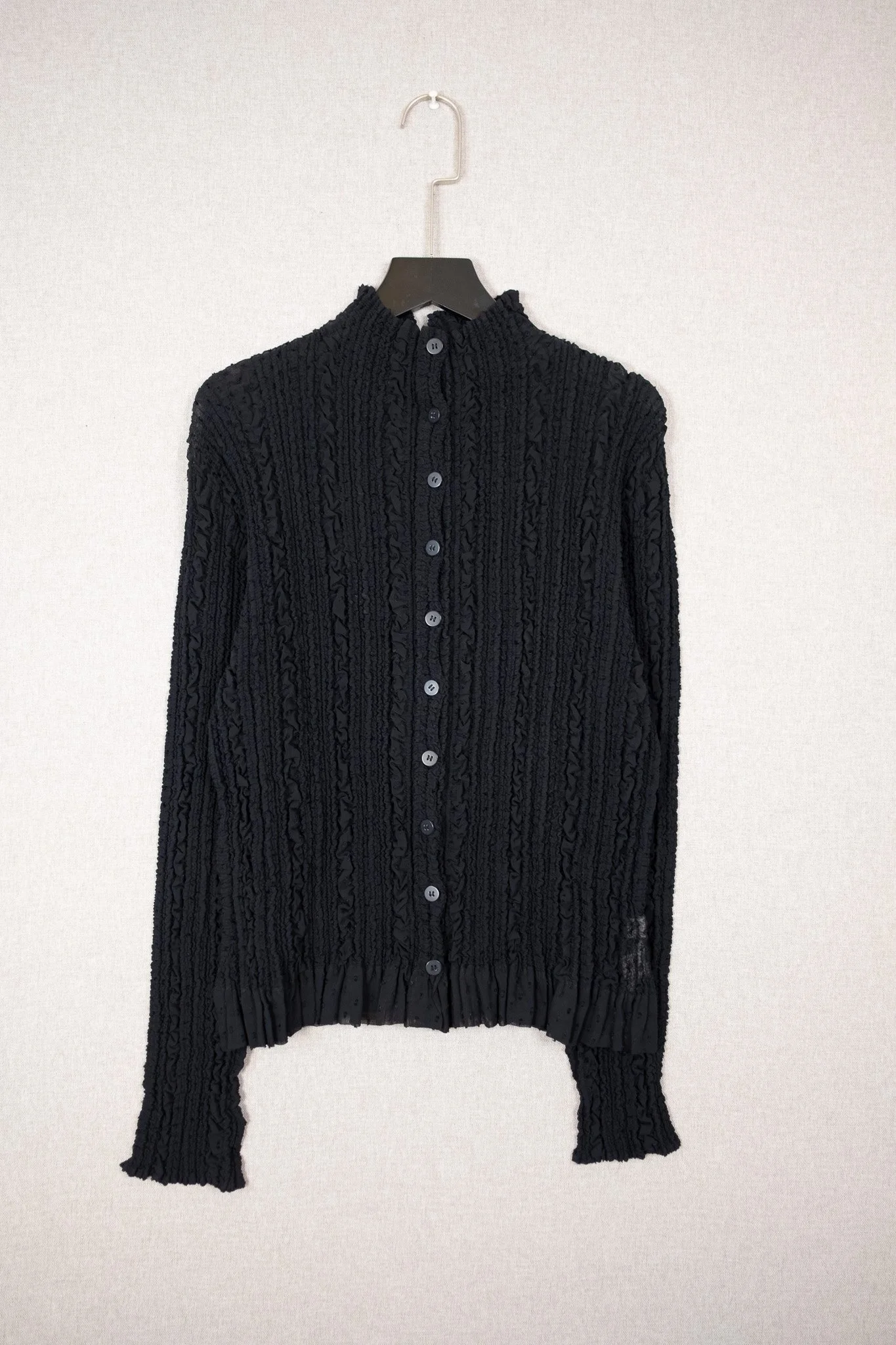 Black Sheer Pleated Lace Shirt