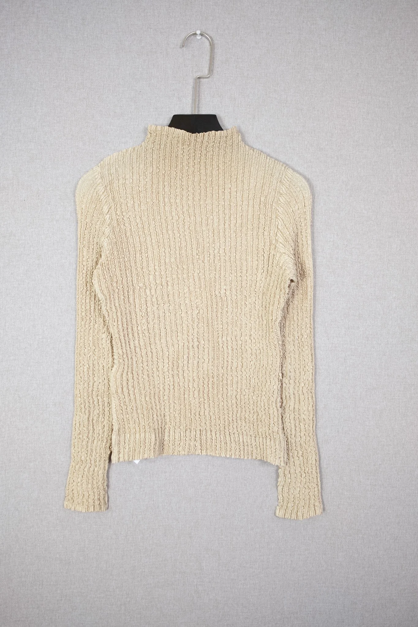 Beige Pleated Mock-Neck Knit Top