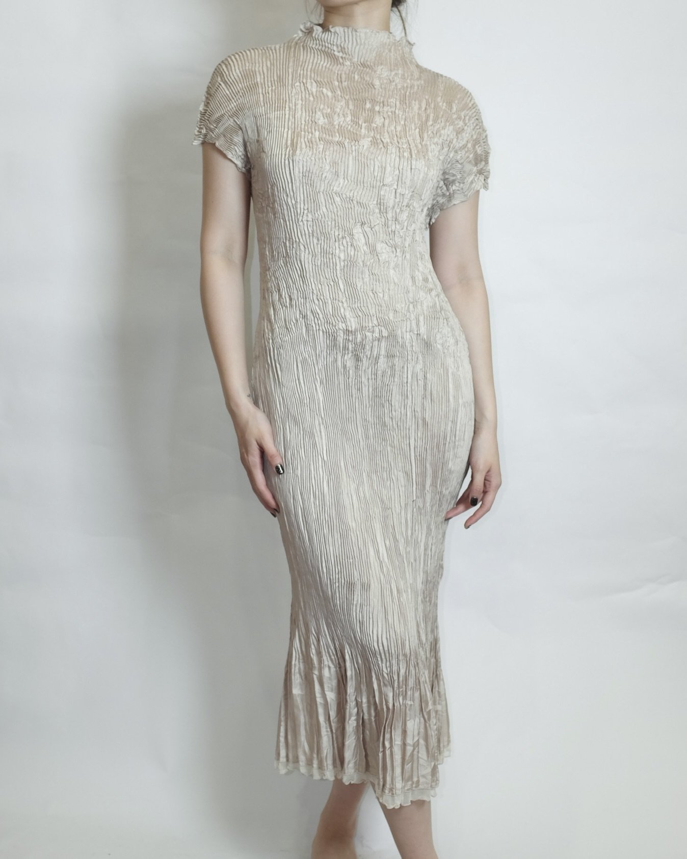 Specchio Beige Pleats Dress