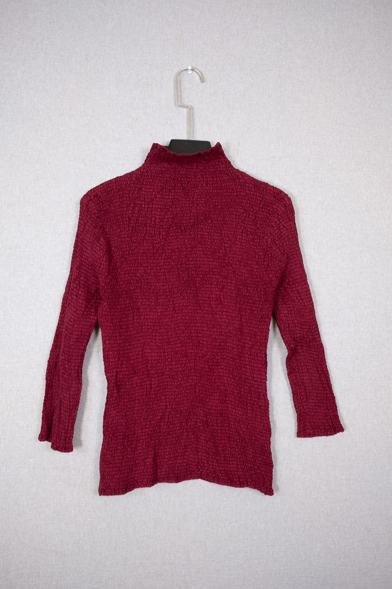 Burgundy Micro-Pleated Sculpted Knit Top