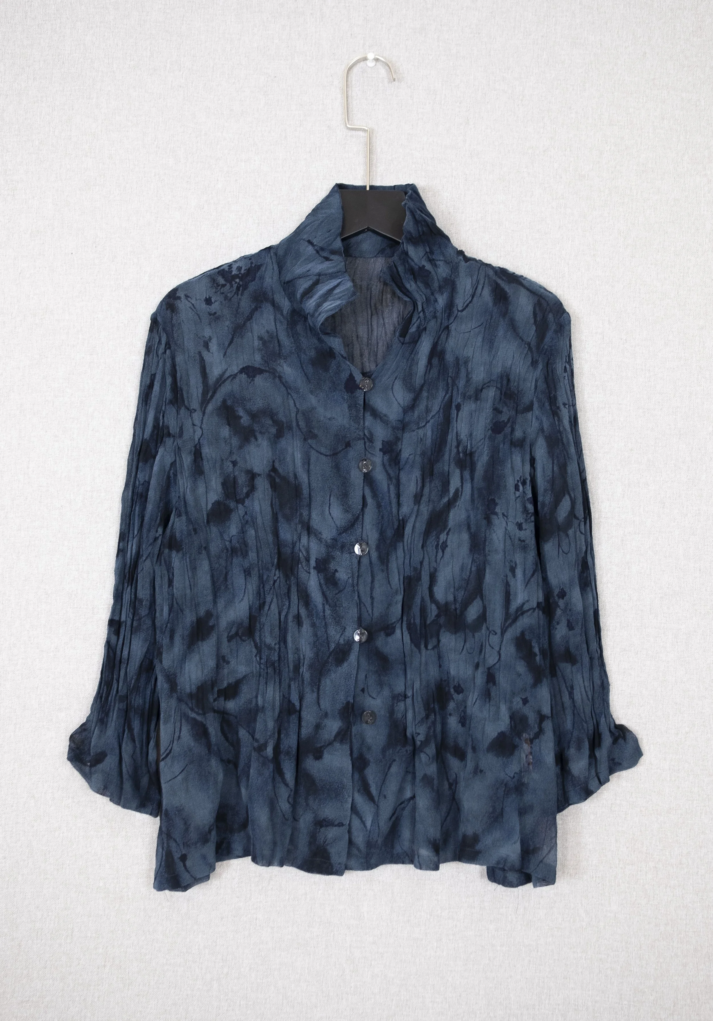 Sheer Crinkled Button-Front Blouse
