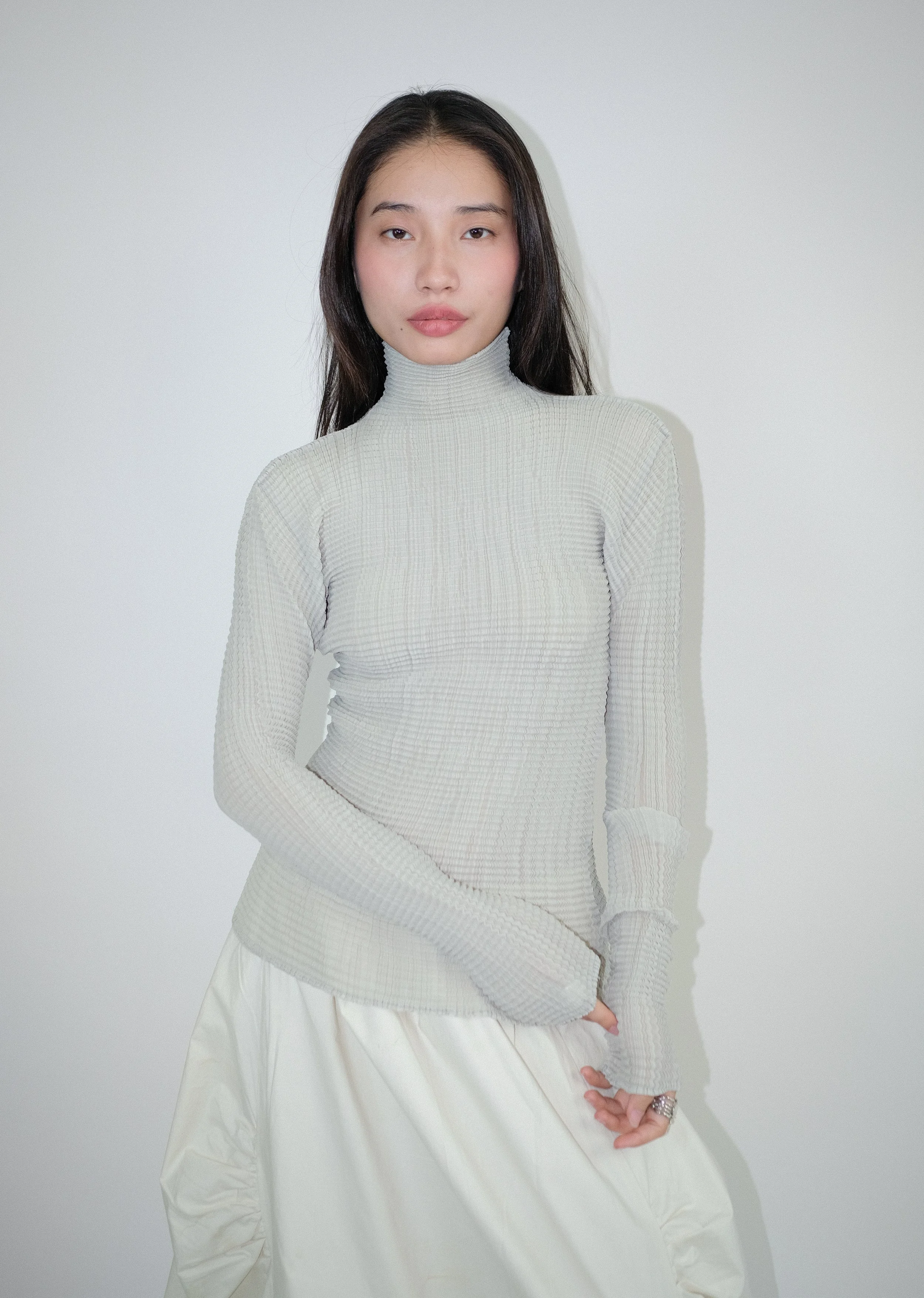 Issey Miyake Chiffon Waffle Pleated Top
