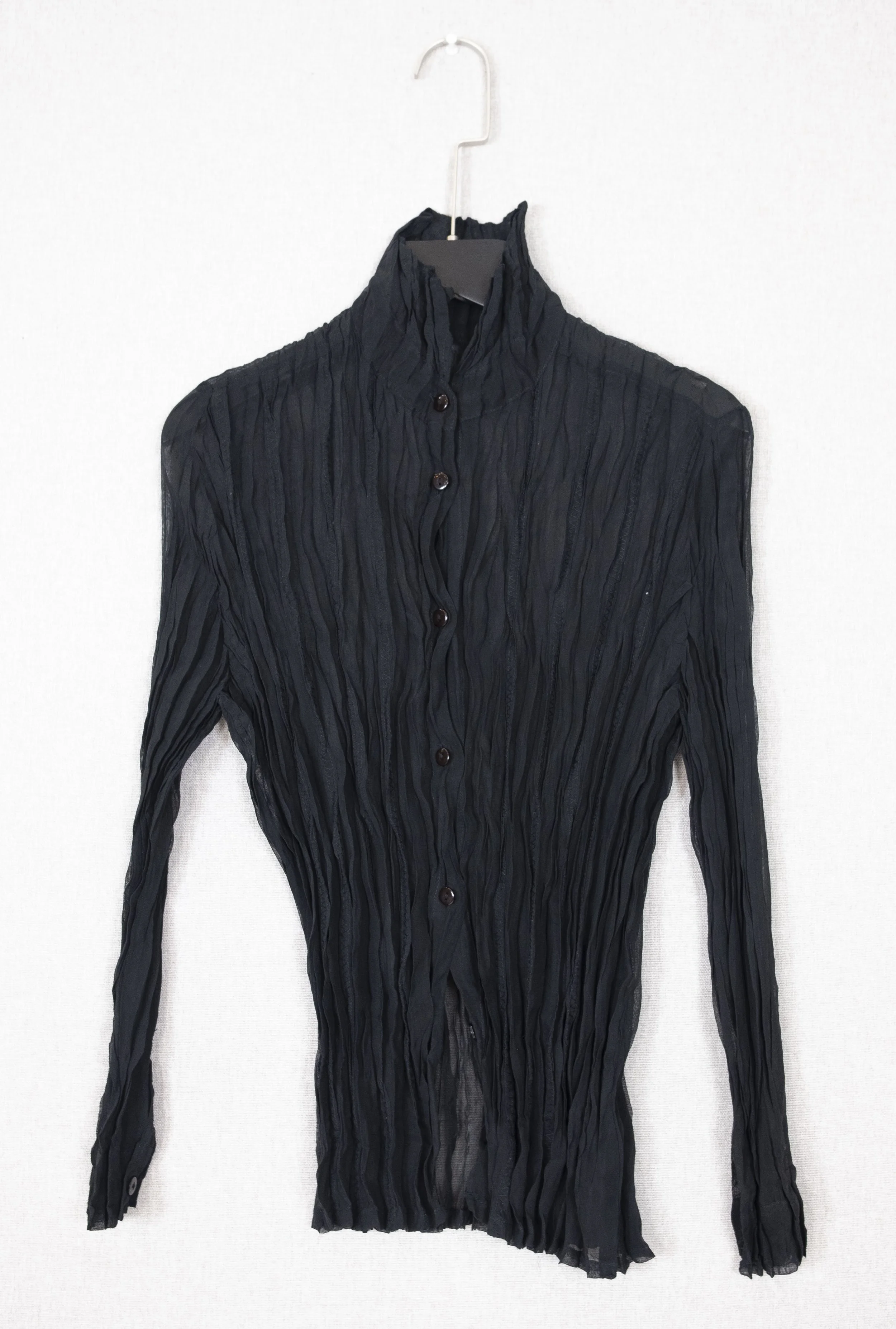 Sheer Crinkle-Texture Button-Front Shirt