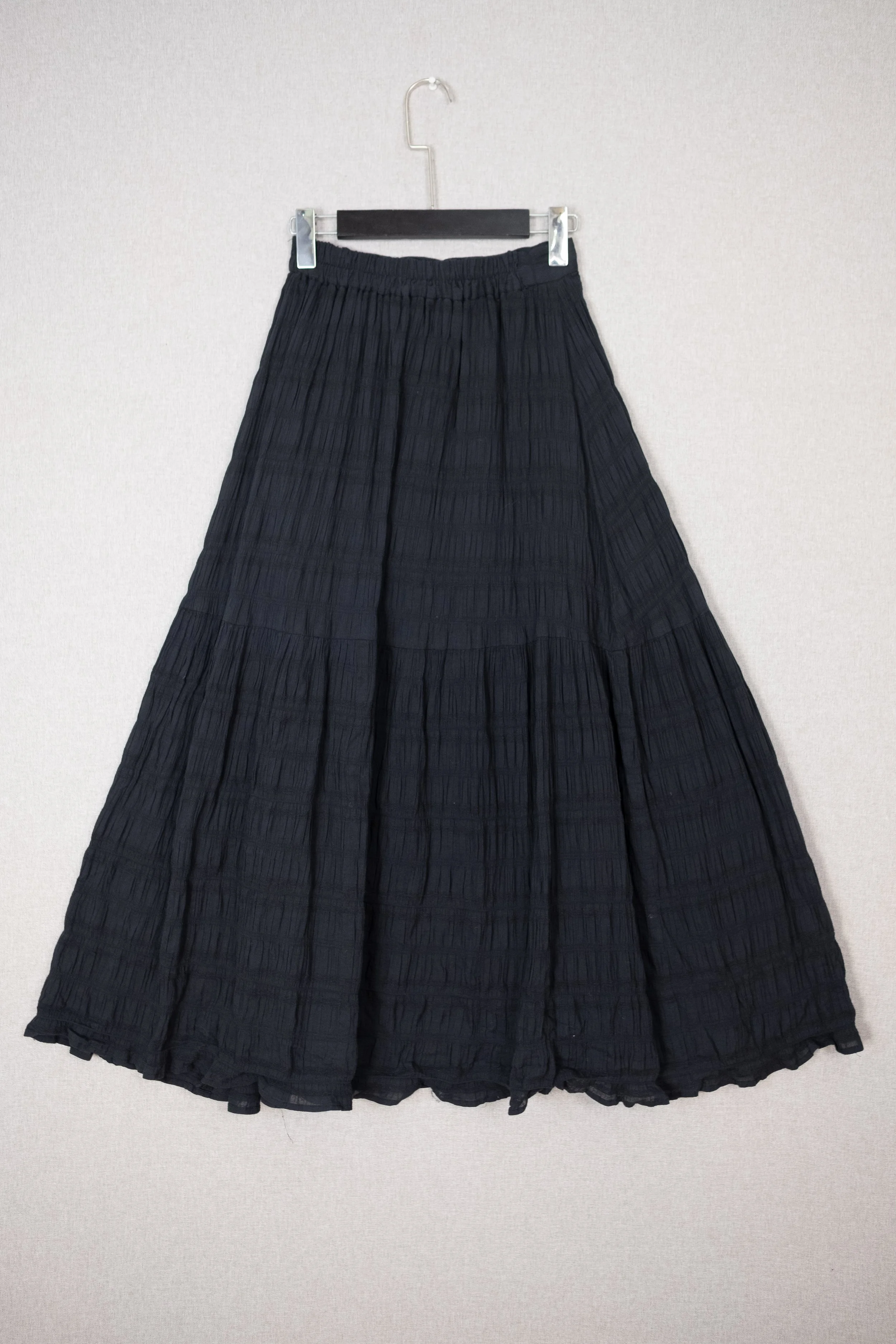 Black Crinkled Tiered A-Line Maxi Skirt