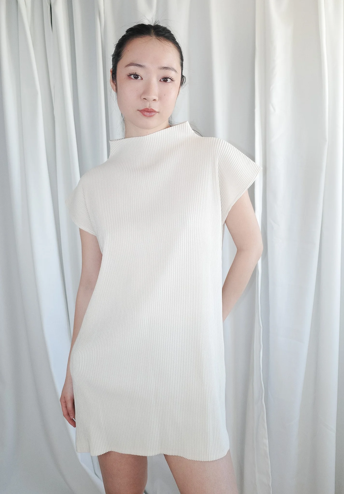 Pleats Please Issey Miyake Classic Fishbone Pleated Sleeveless Top