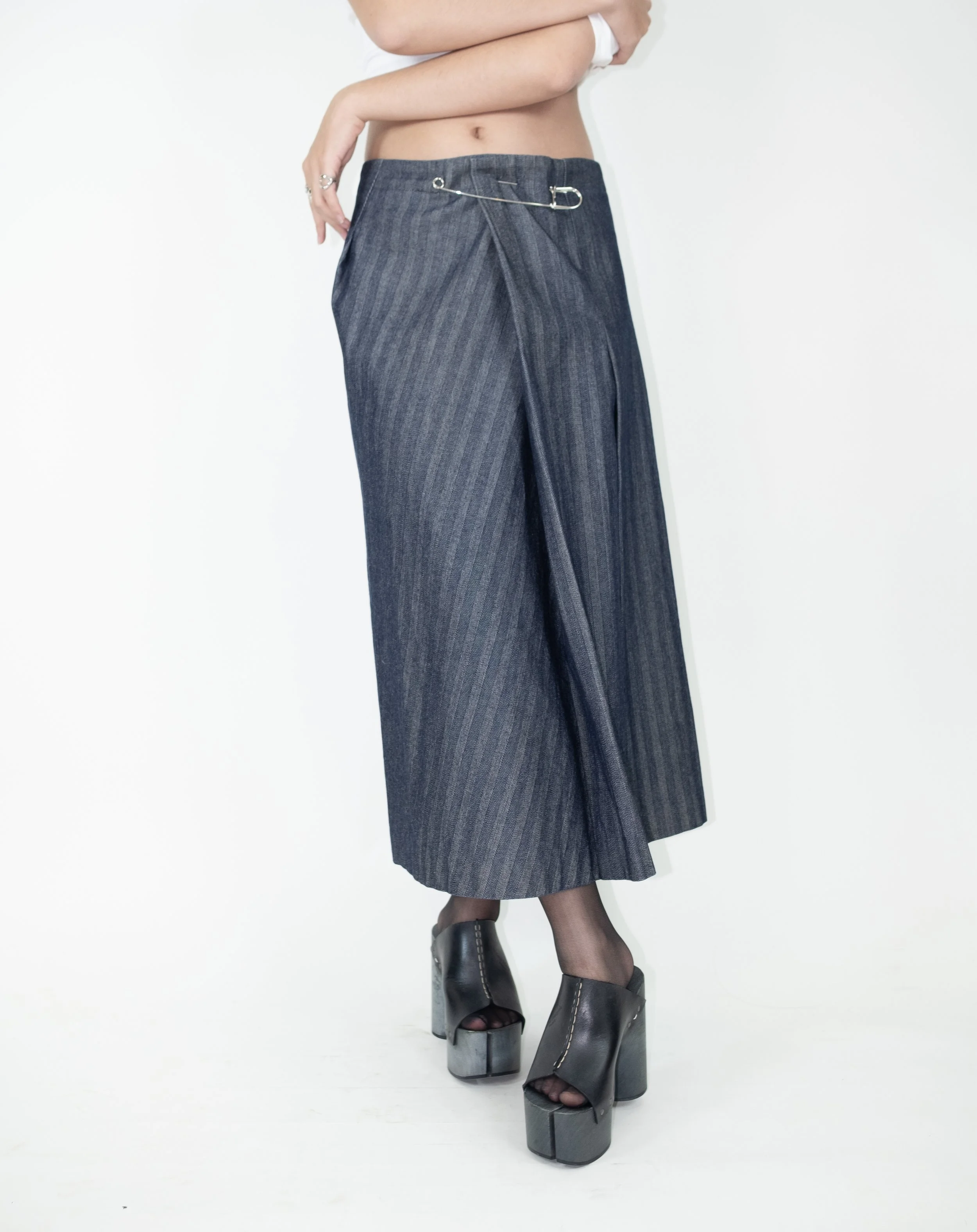 Yohji Yamamoto Y's Safety Pin Denim Midi Skirt