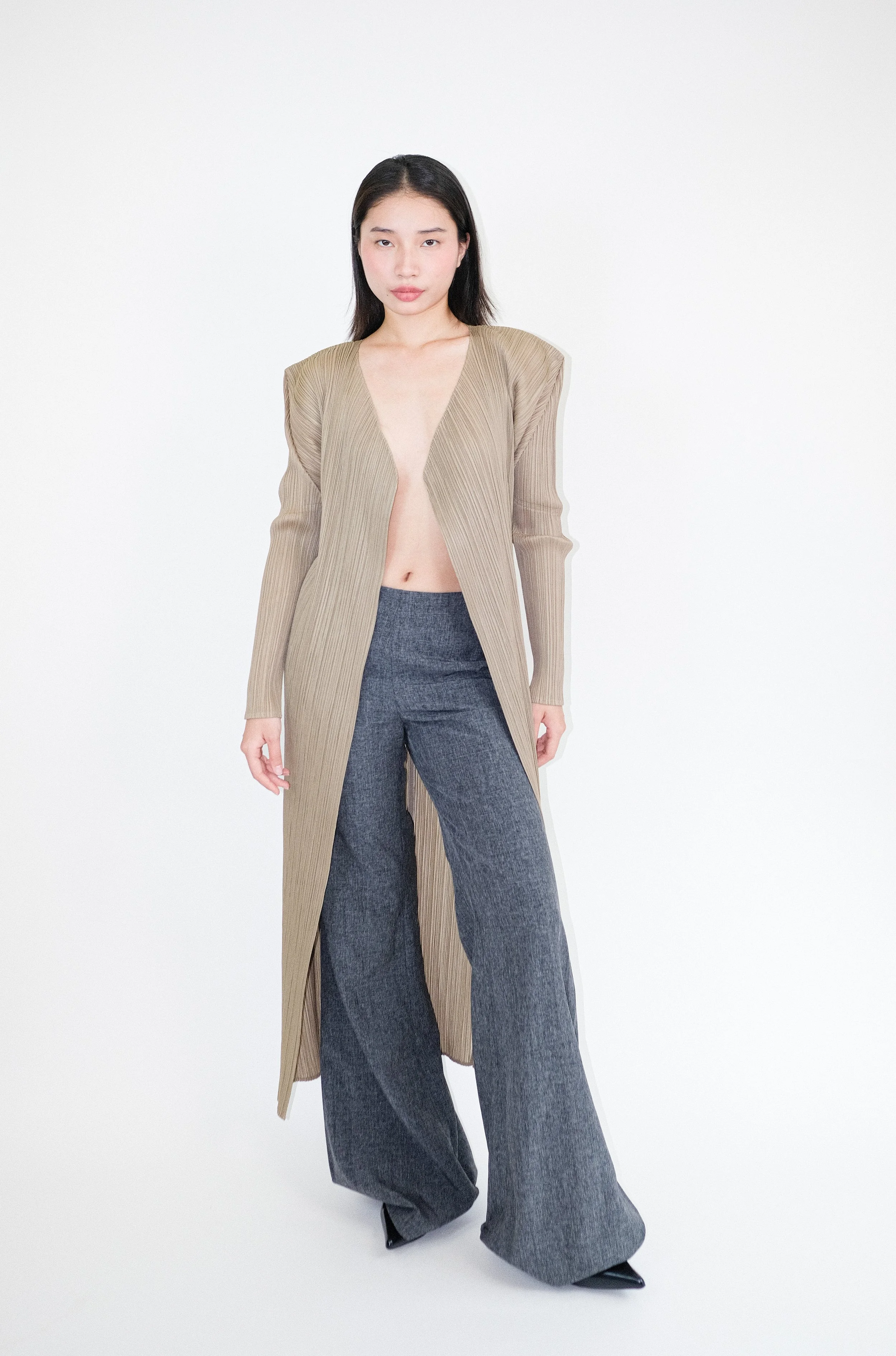 Pleats Please Issey Miyake Classic Pleated Long Coat With Extra Scarf