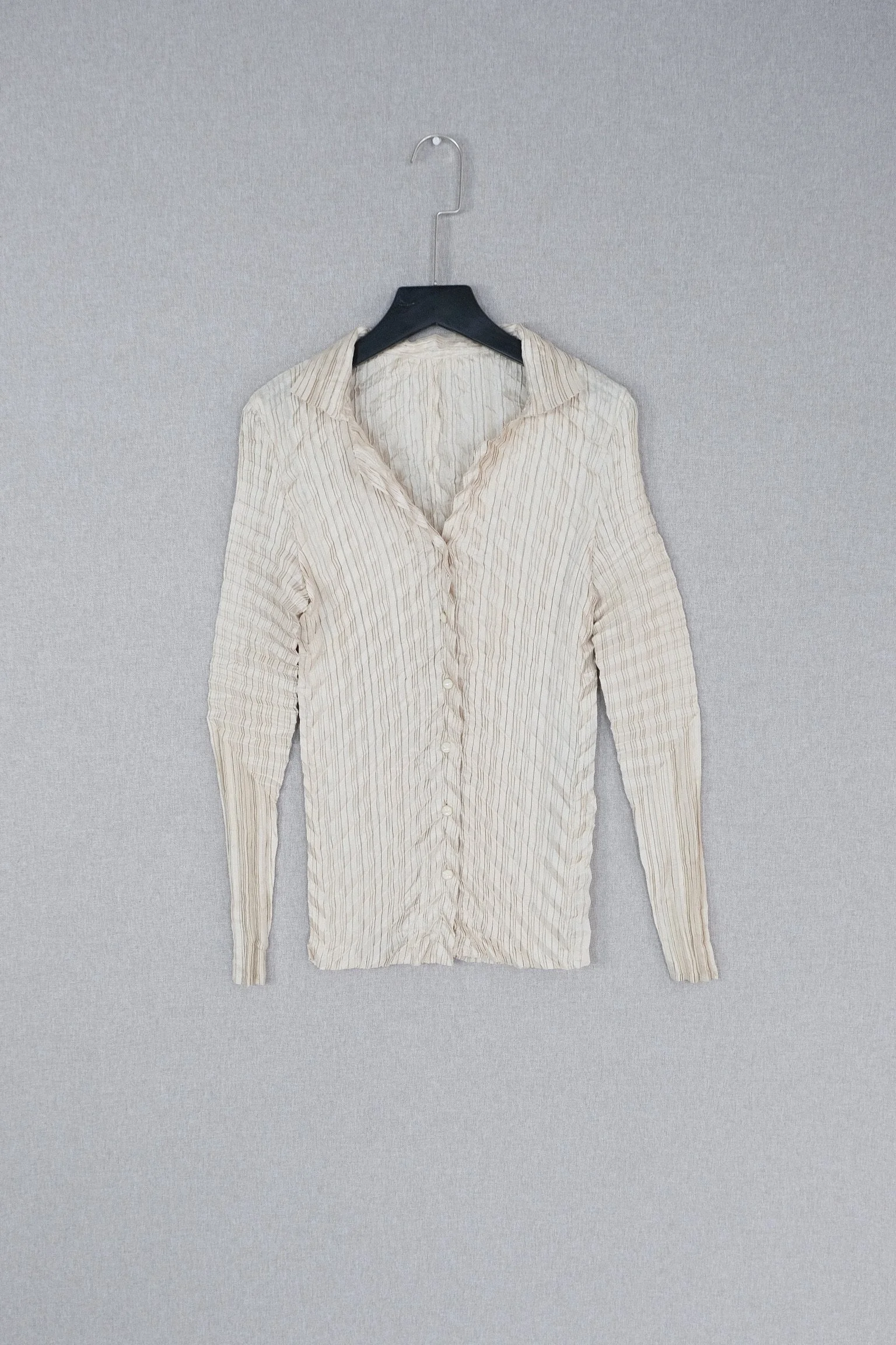 Light Beige Pleats Fitted Shirt