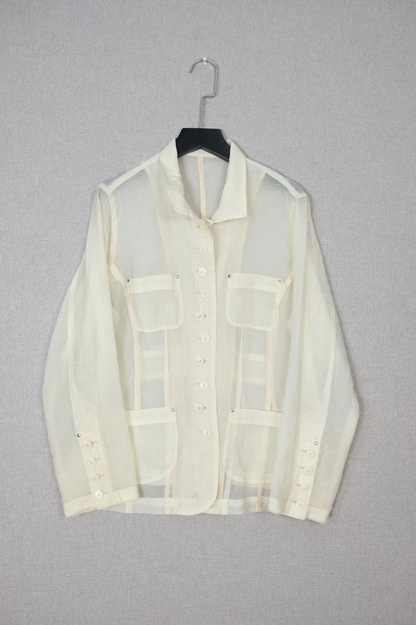 Sheer White Textured Utility Blouse