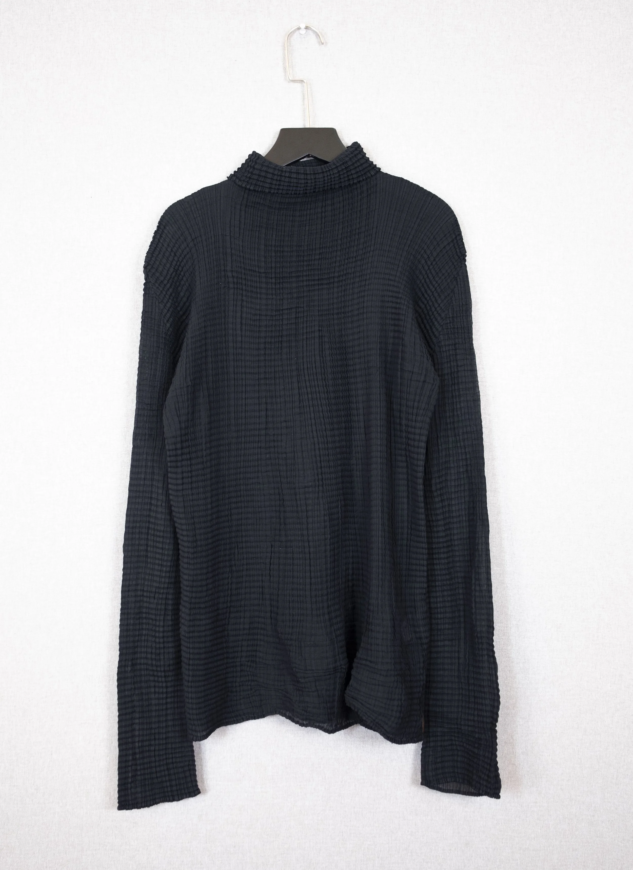 Issey Miyake Semi Sheer Textured High-Neck Long Sleeve Top