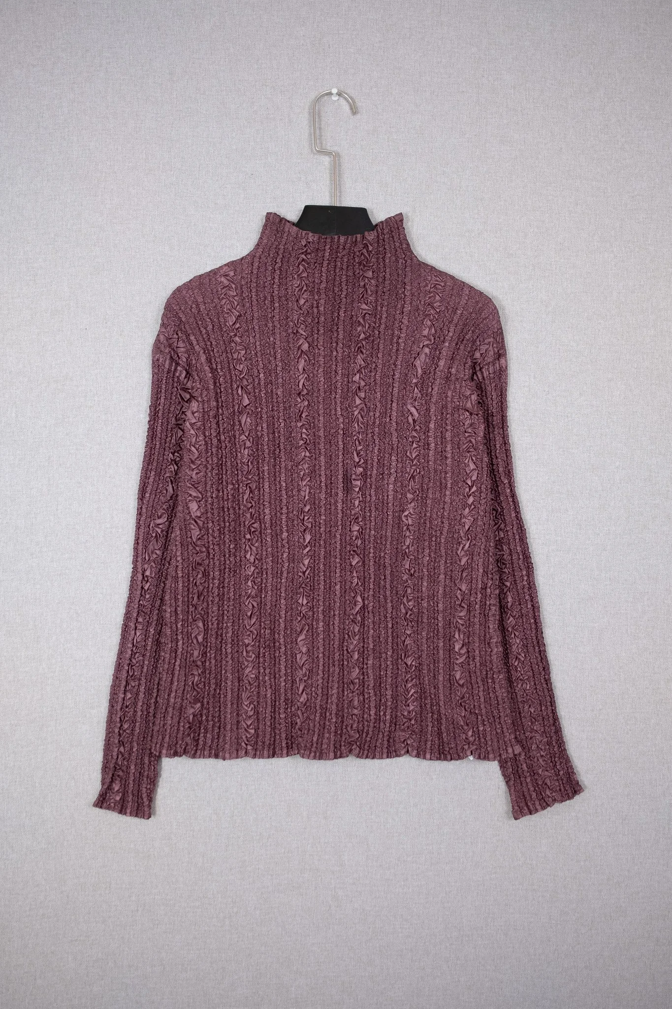 Dusty Plum Pleated Texture Mock-Neck Knit