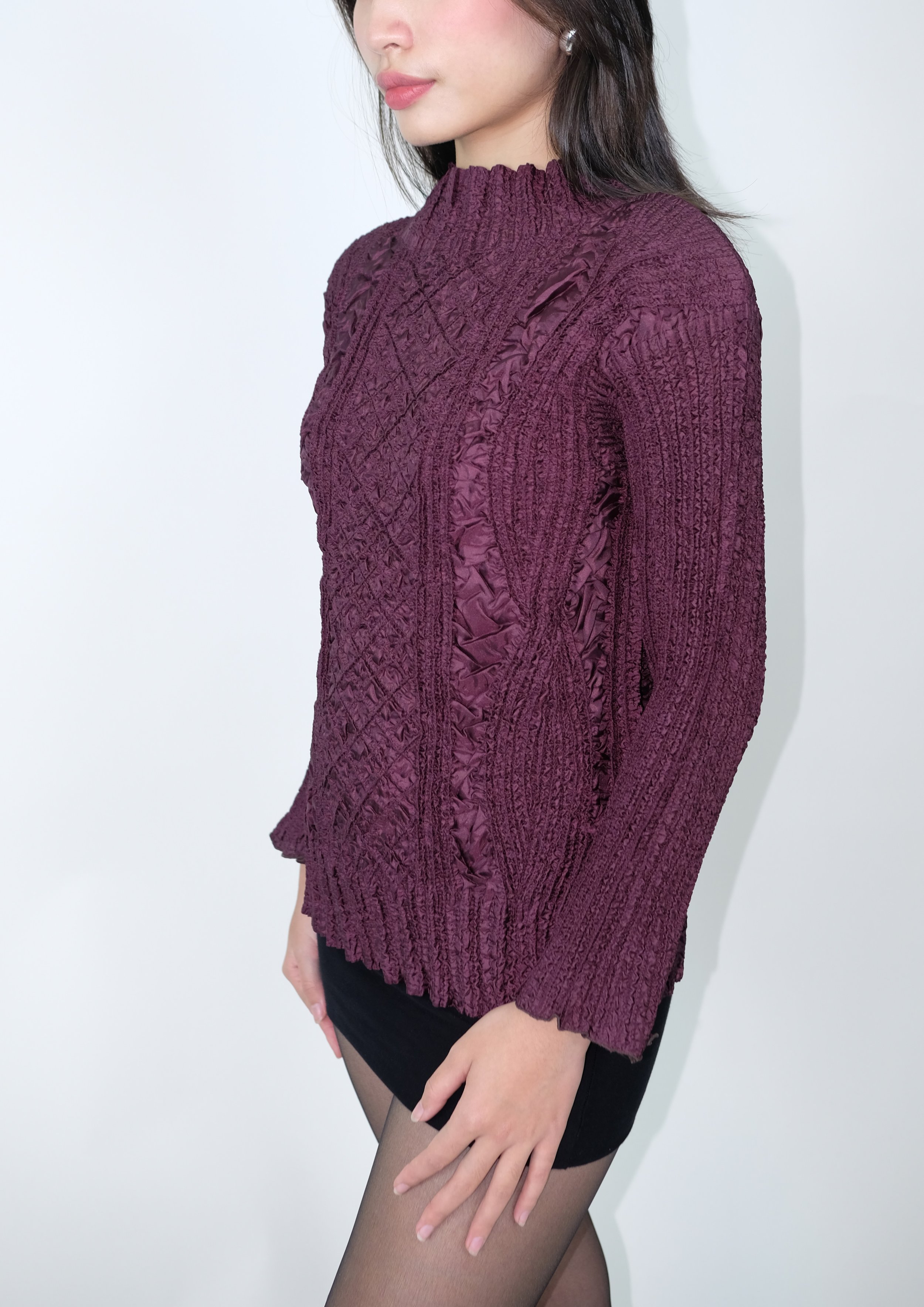 Textured Mock-Neck Panelled Top